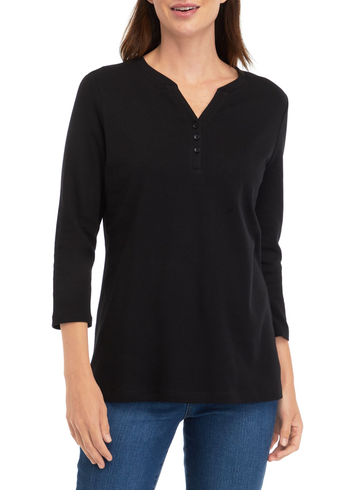 Womens 3/4 Sleeve Henley Top