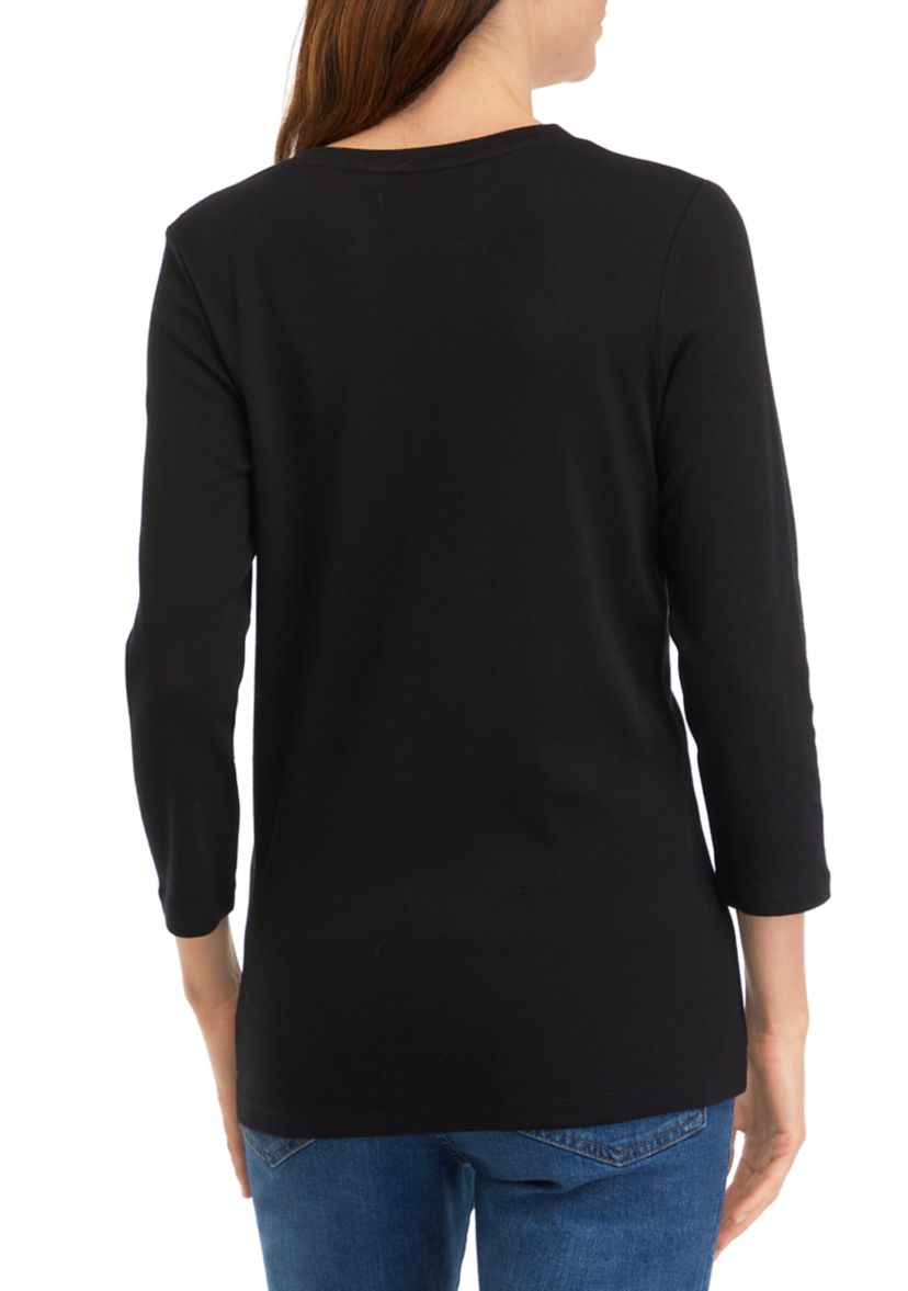 Womens 3/4 Sleeve Henley Top