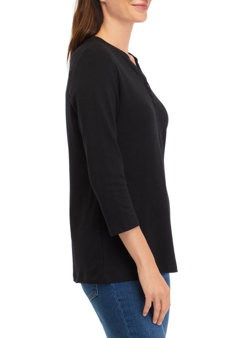 Womens 3/4 Sleeve Henley Top