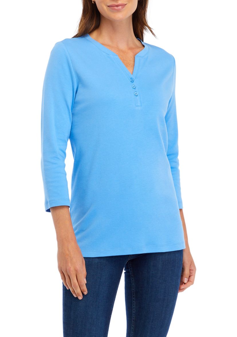 Womens 3/4 Sleeve Henley Top 
