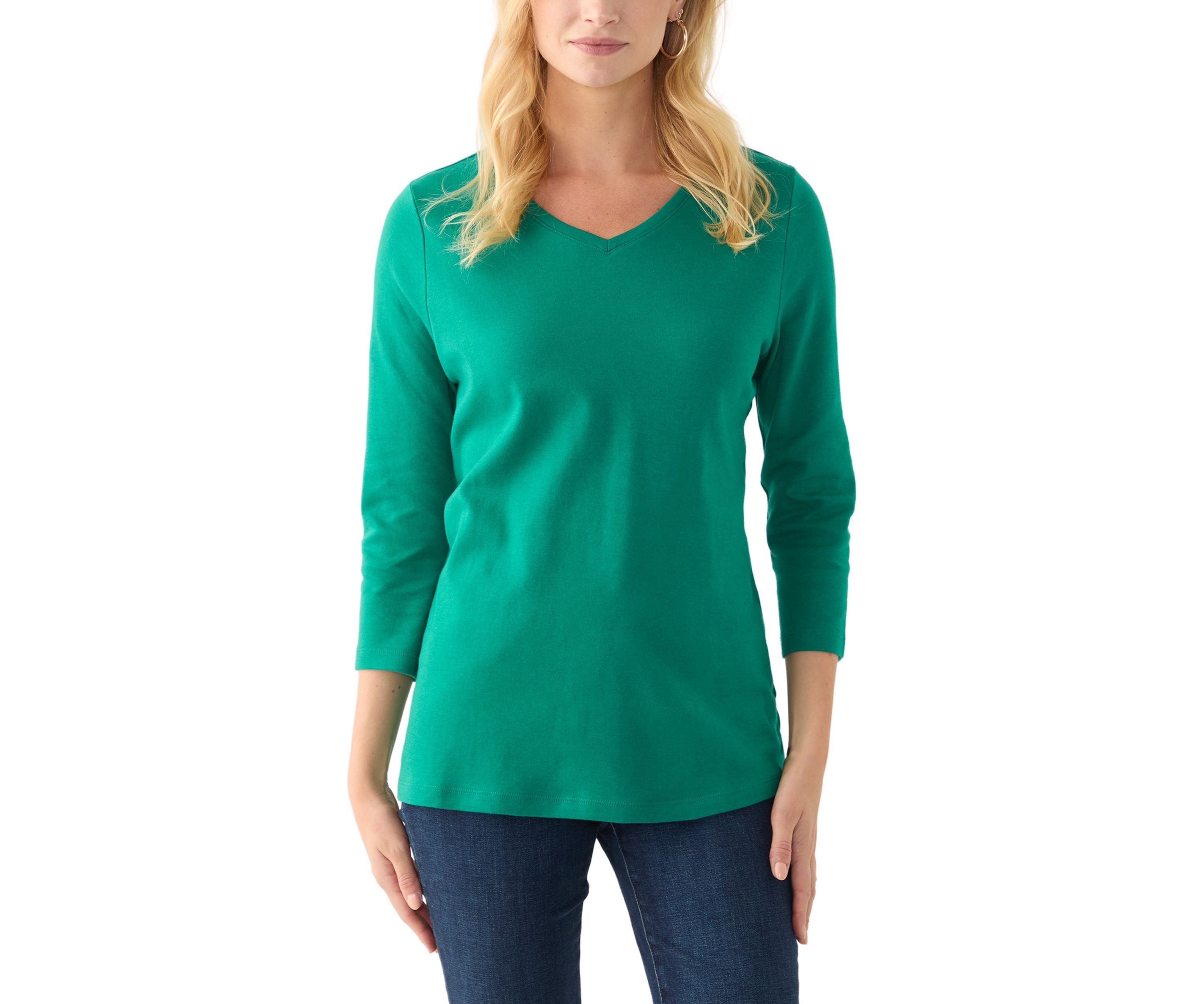 Womens 3/4 Sleeve V-Neck Solid Top