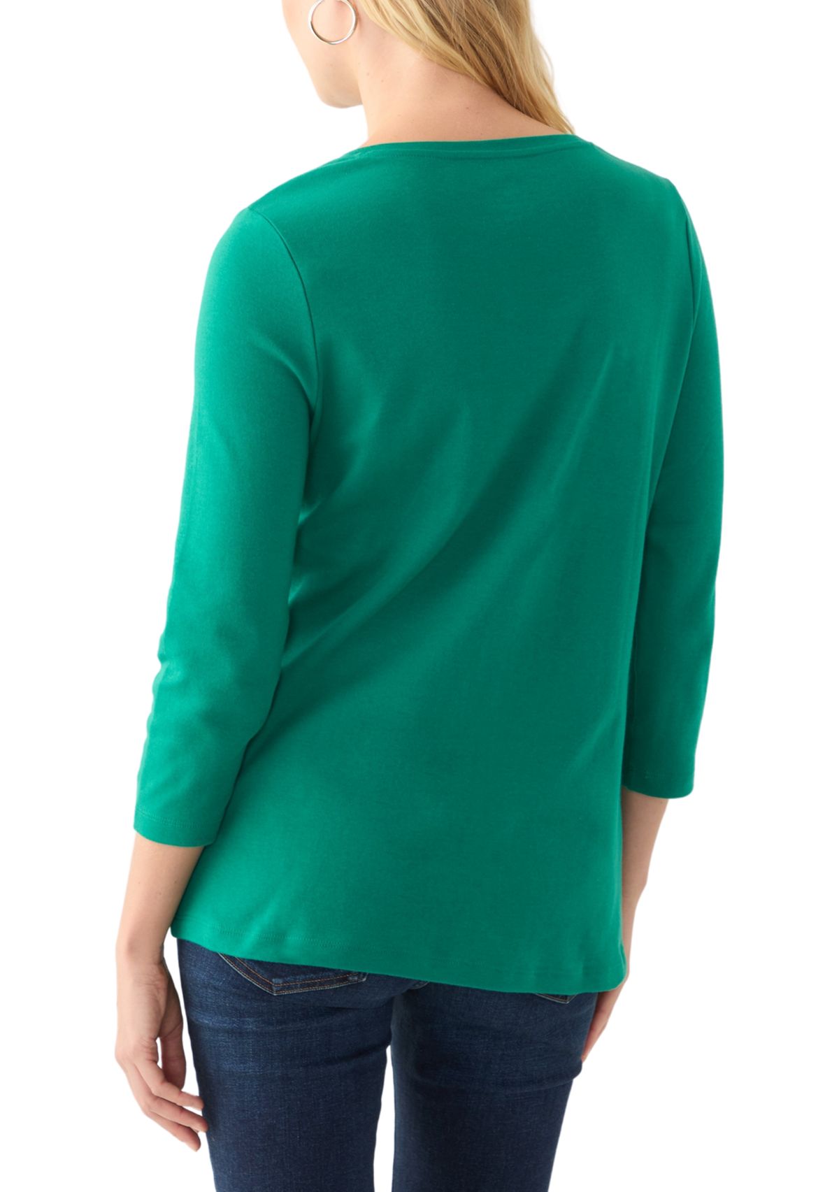 Womens 3/4 Sleeve V-Neck Solid Top