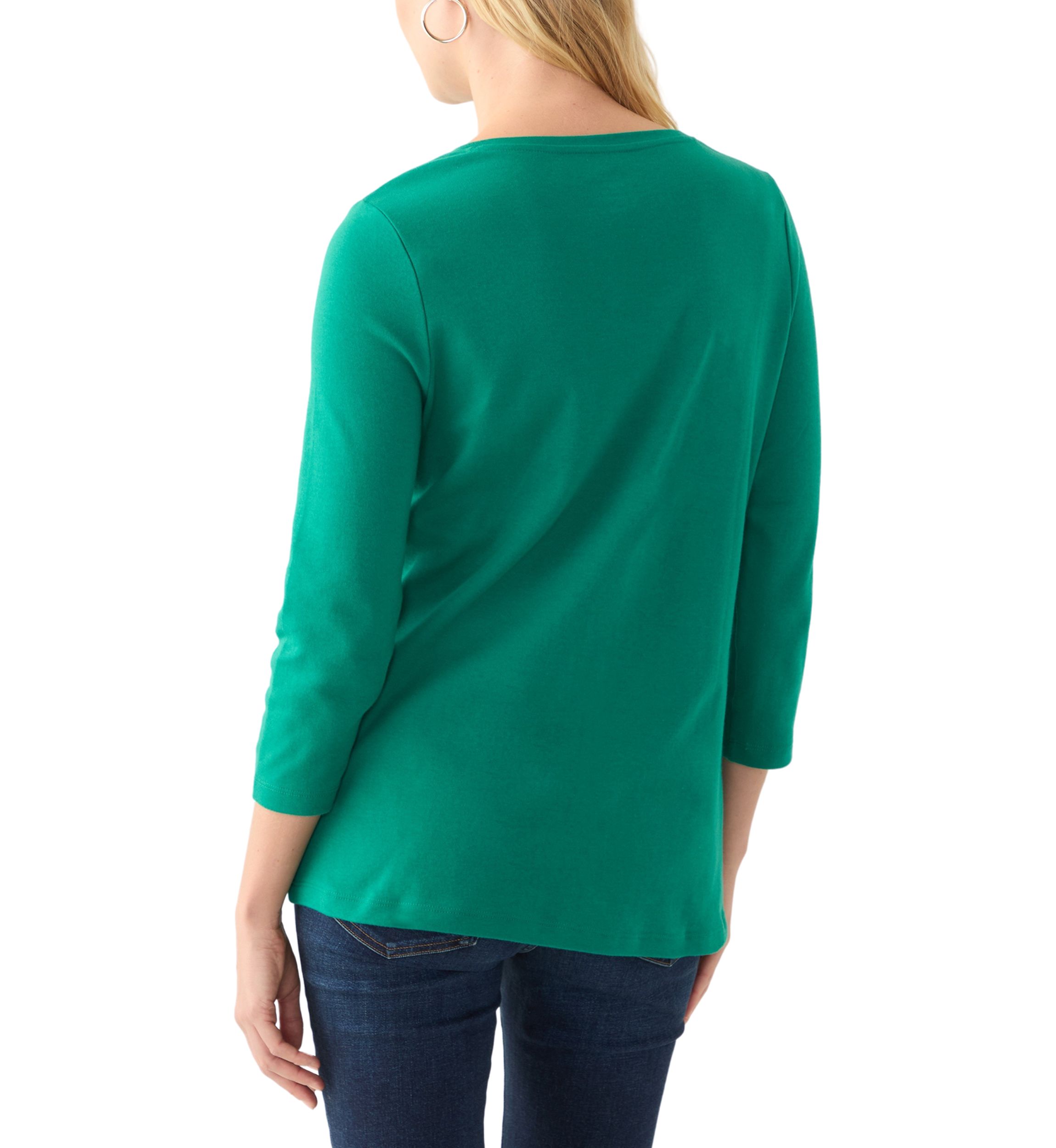 Womens 3/4 Sleeve V-Neck Solid Top