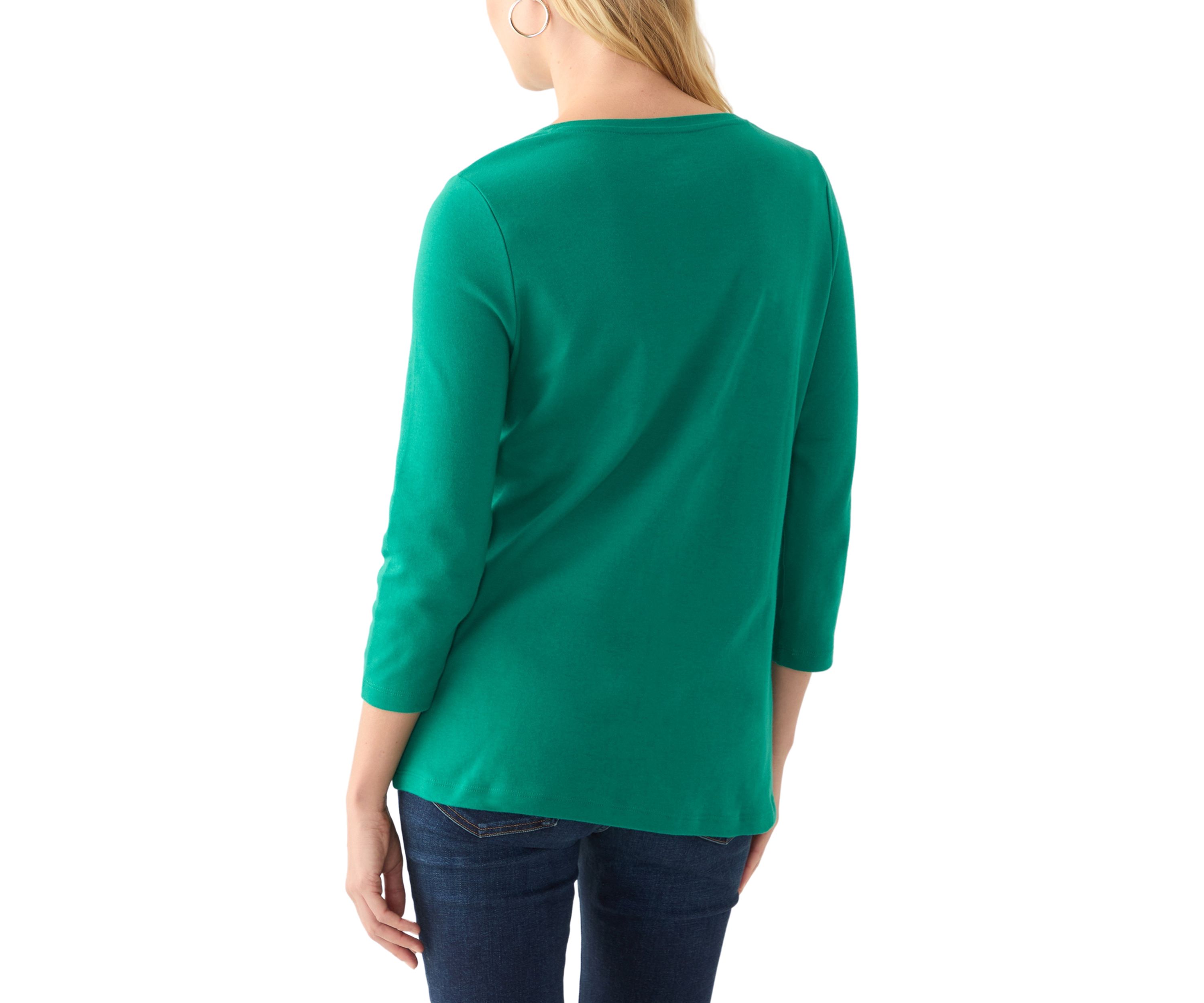 Womens 3/4 Sleeve V-Neck Solid Top