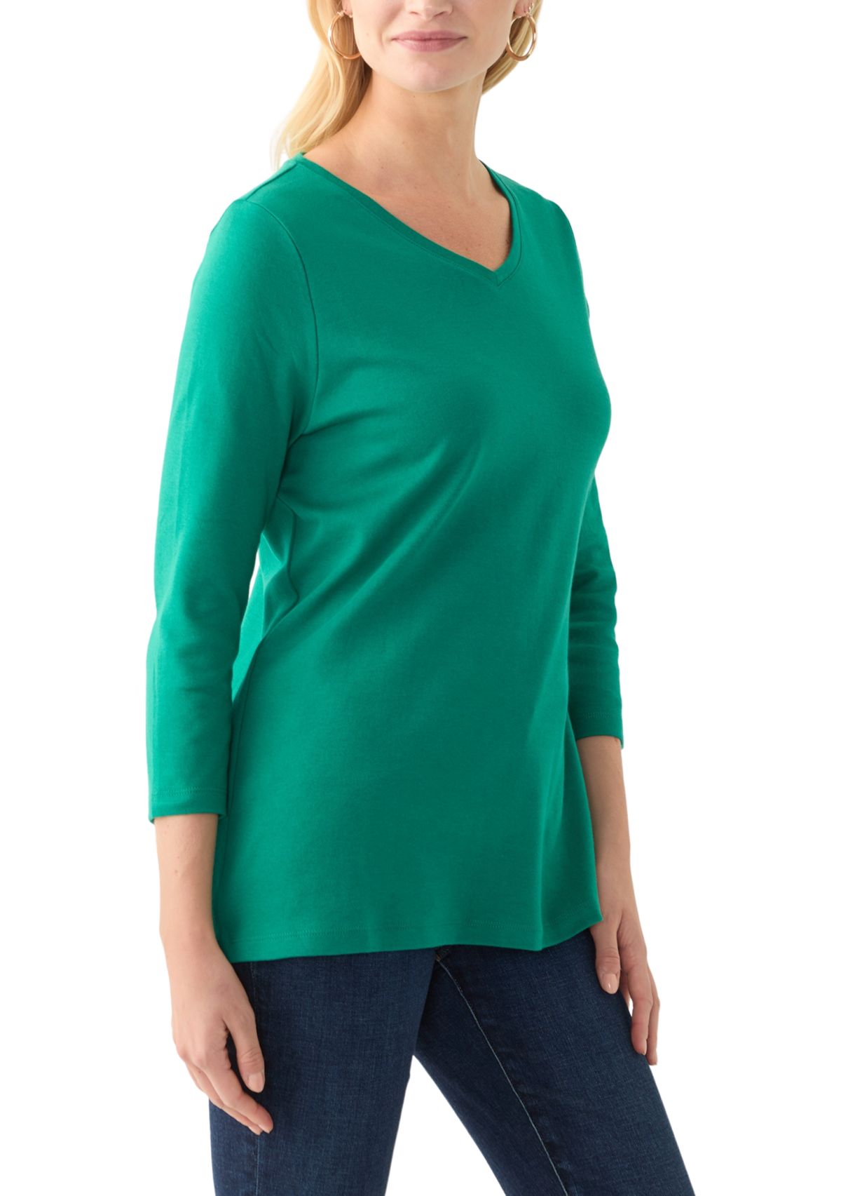 Womens 3/4 Sleeve V-Neck Solid Top