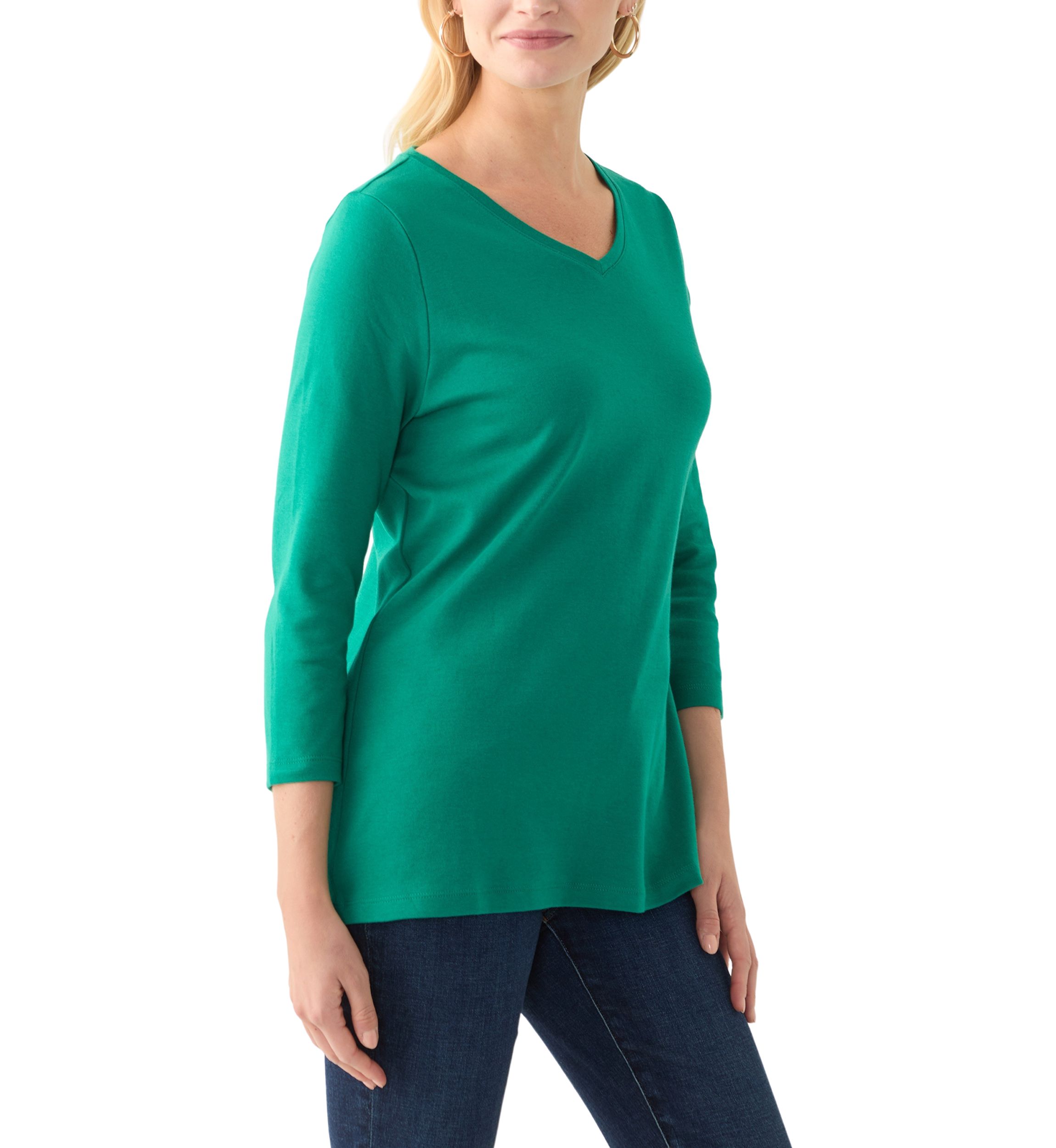 Womens 3/4 Sleeve V-Neck Solid Top