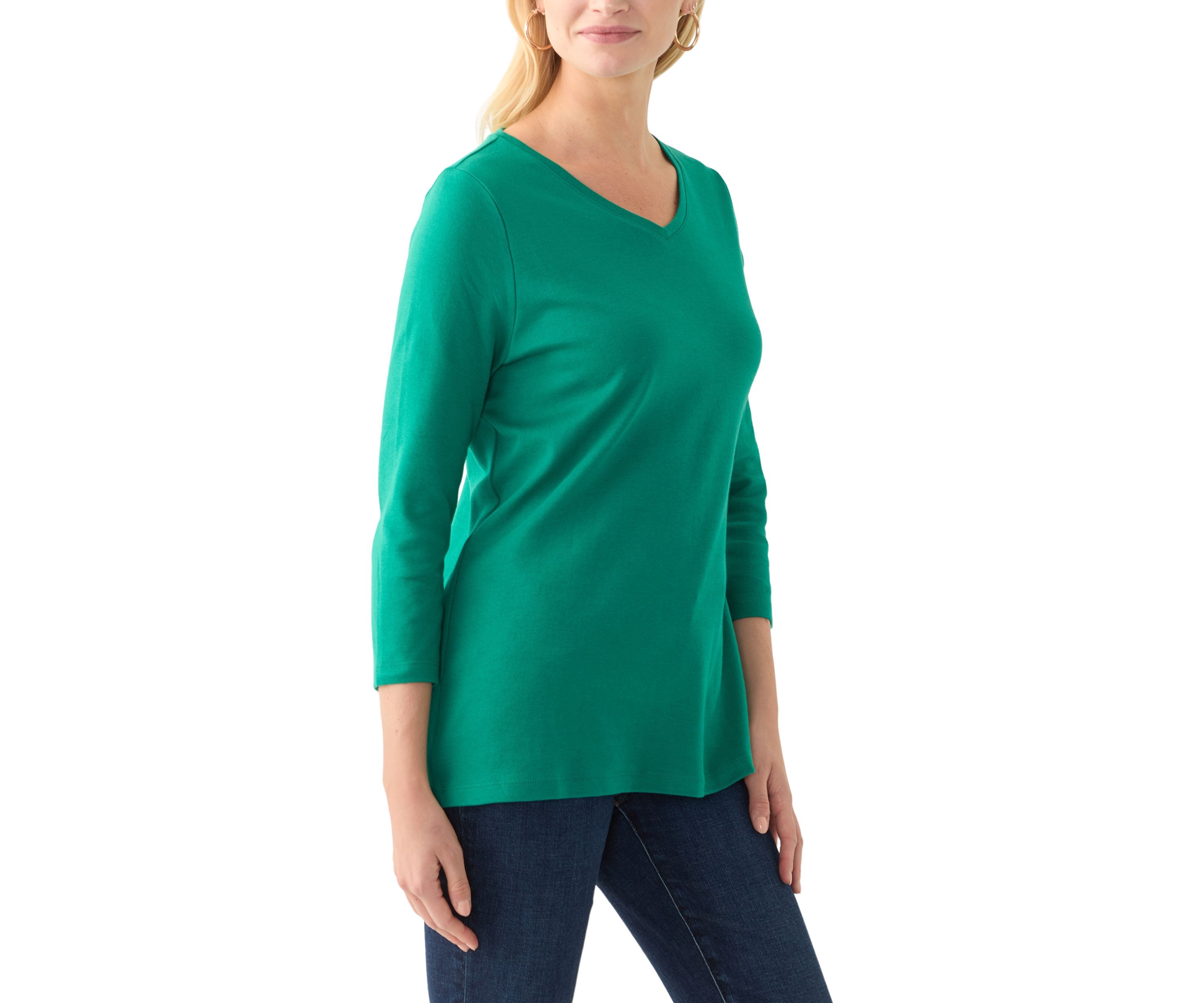 Womens 3/4 Sleeve V-Neck Solid Top