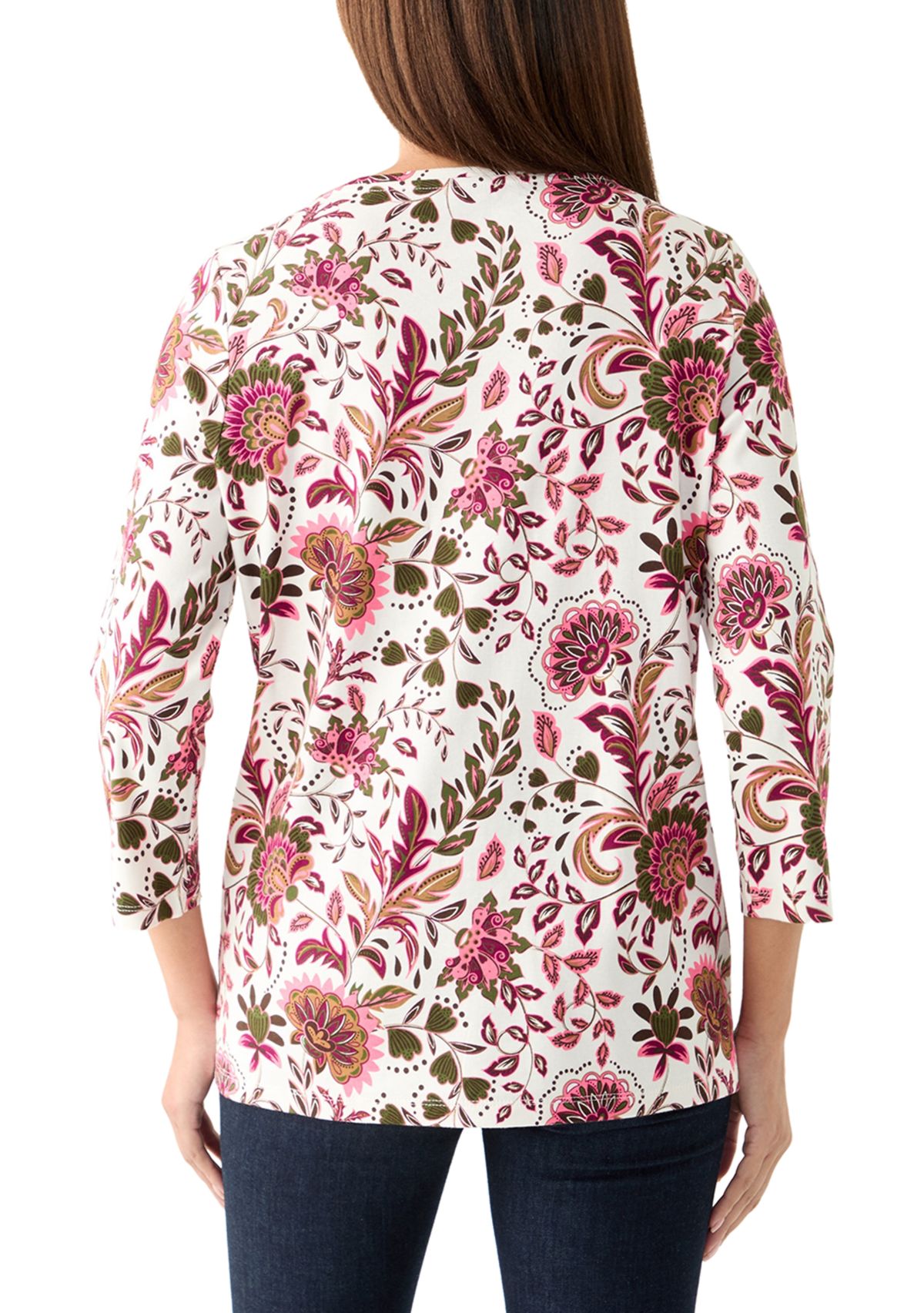 Womens 3/4 Sleeve V-Neck Printed Top