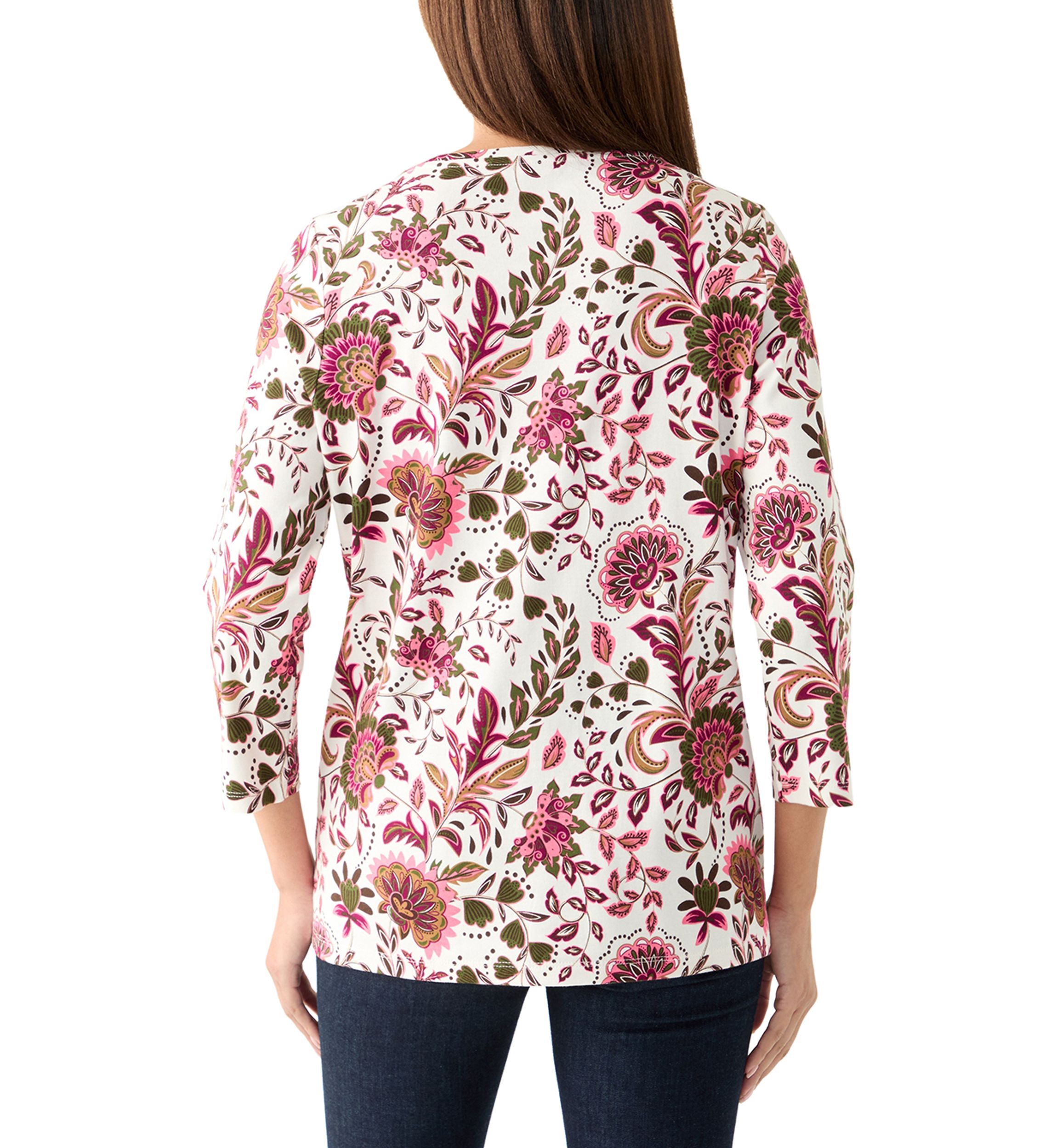 Womens 3/4 Sleeve V-Neck Printed Top