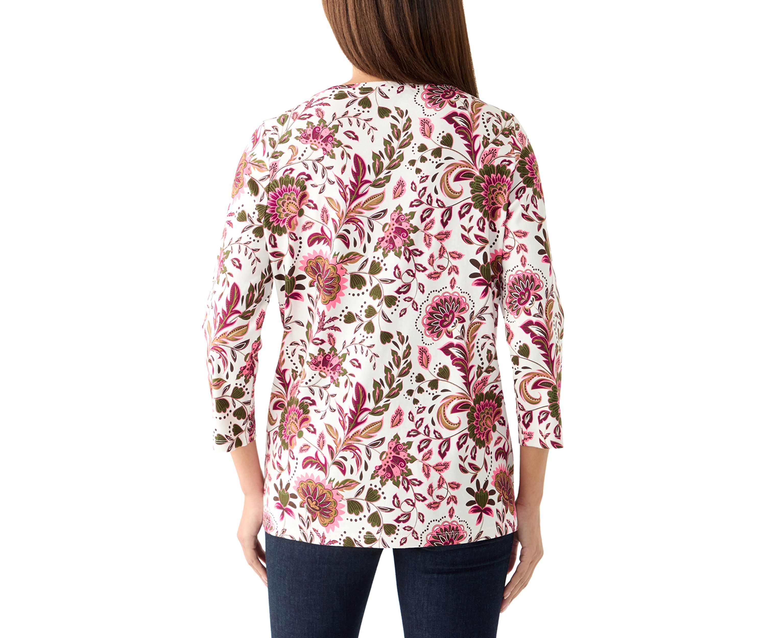 Womens 3/4 Sleeve V-Neck Printed Top