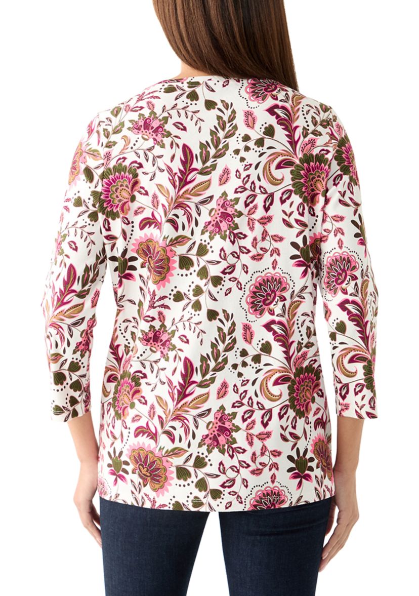 Womens 3/4 Sleeve V-Neck Printed Top