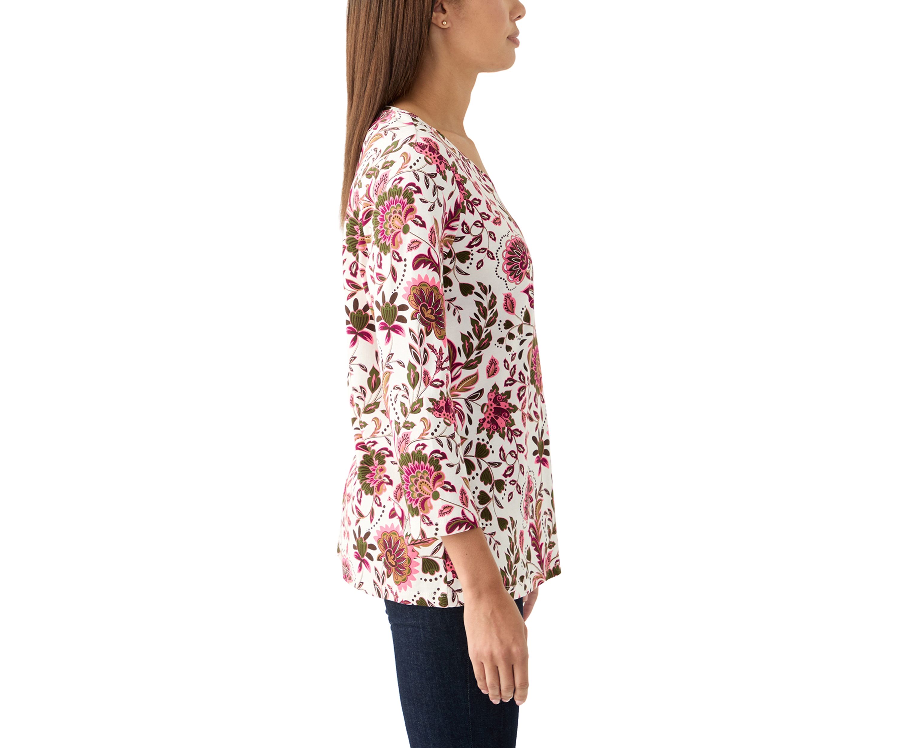 Womens 3/4 Sleeve V-Neck Printed Top