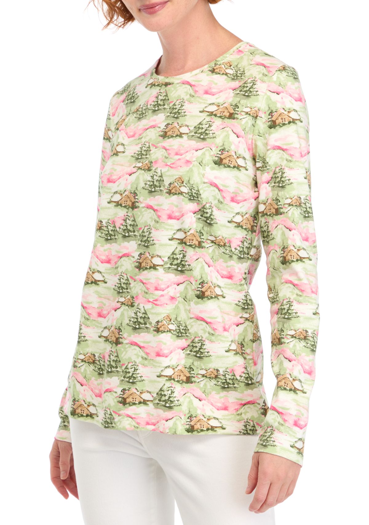 Womens Printed Crew Neck Top