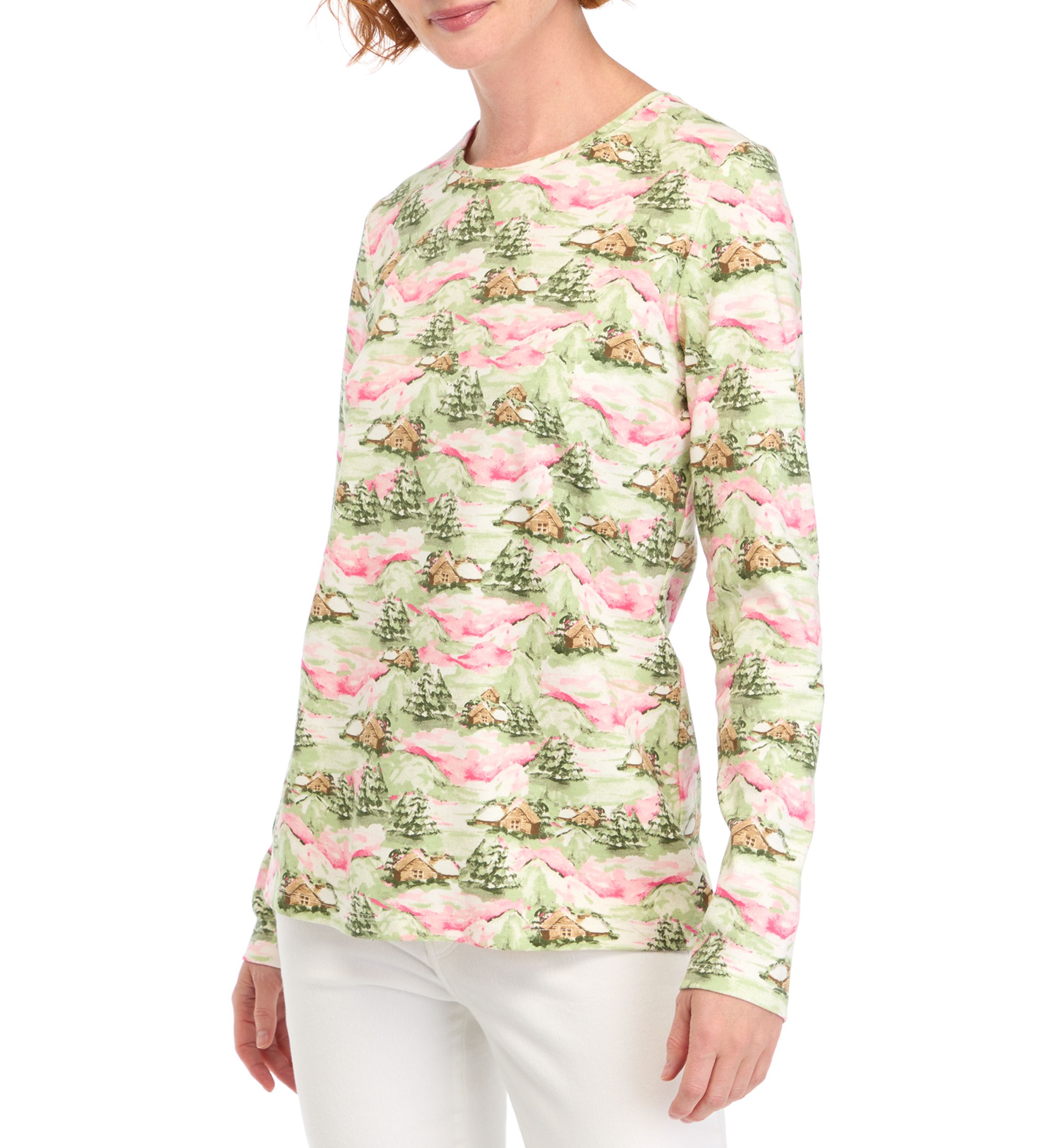 Womens Printed Crew Neck Top