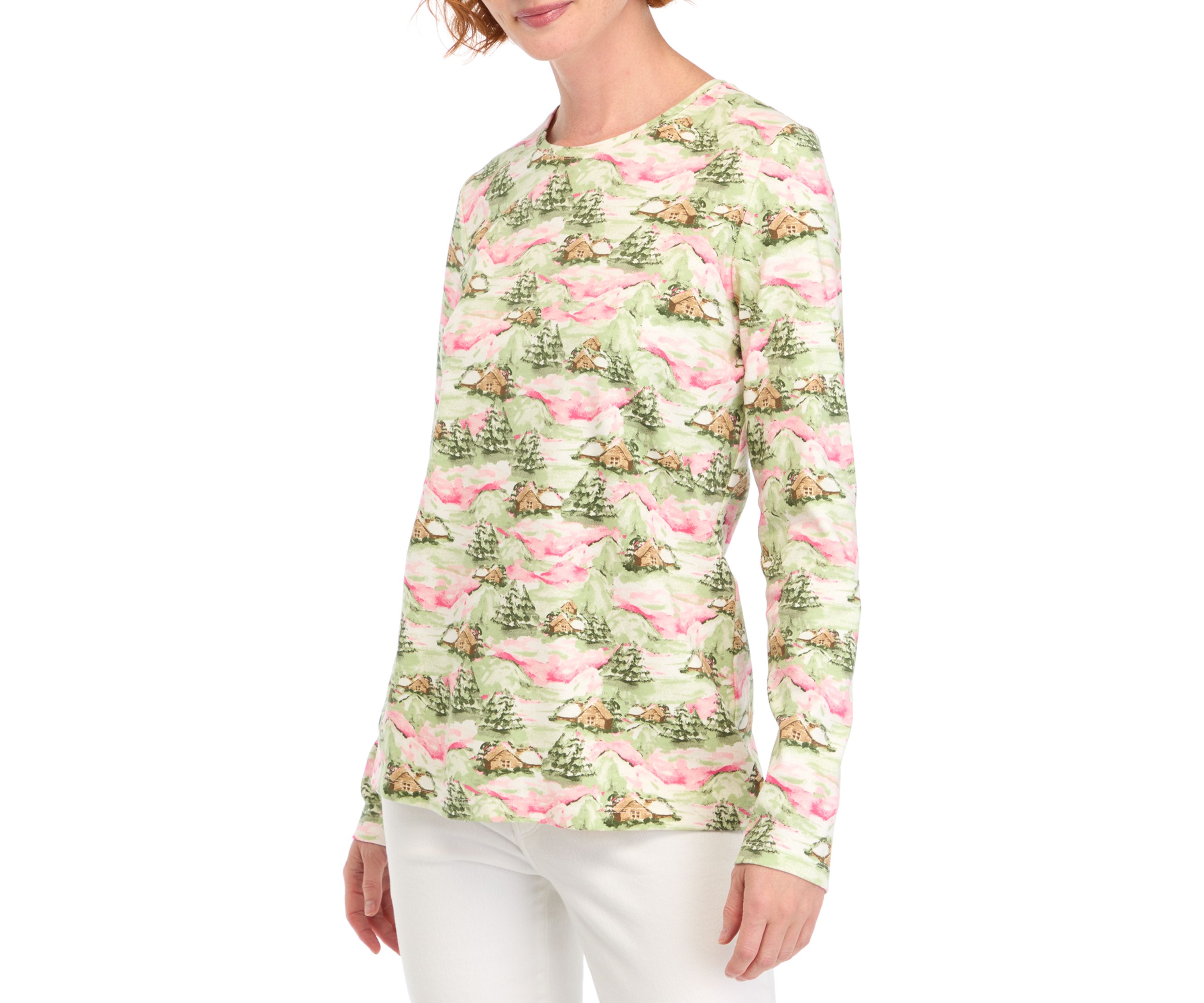 Womens Printed Crew Neck Top