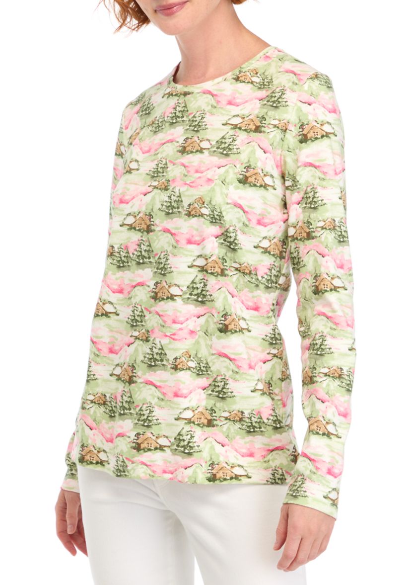 Womens Printed Crew Neck Top