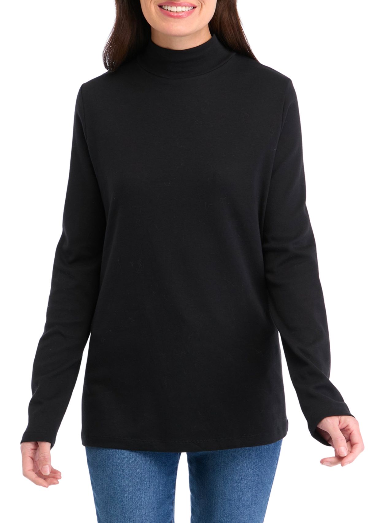 Womens Long Sleeve Mock Neck Solid T-Shirt
