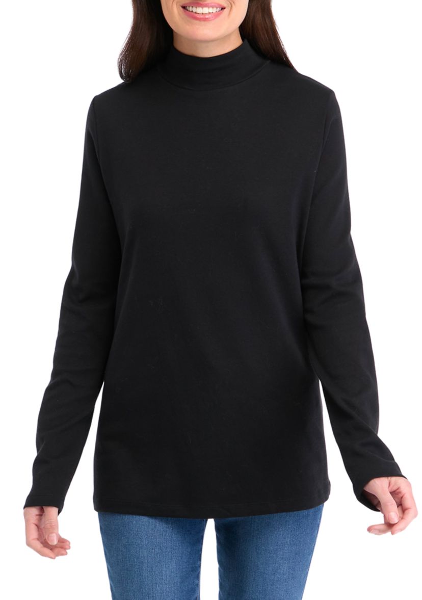 Womens Long Sleeve Mock Neck Solid T-Shirt