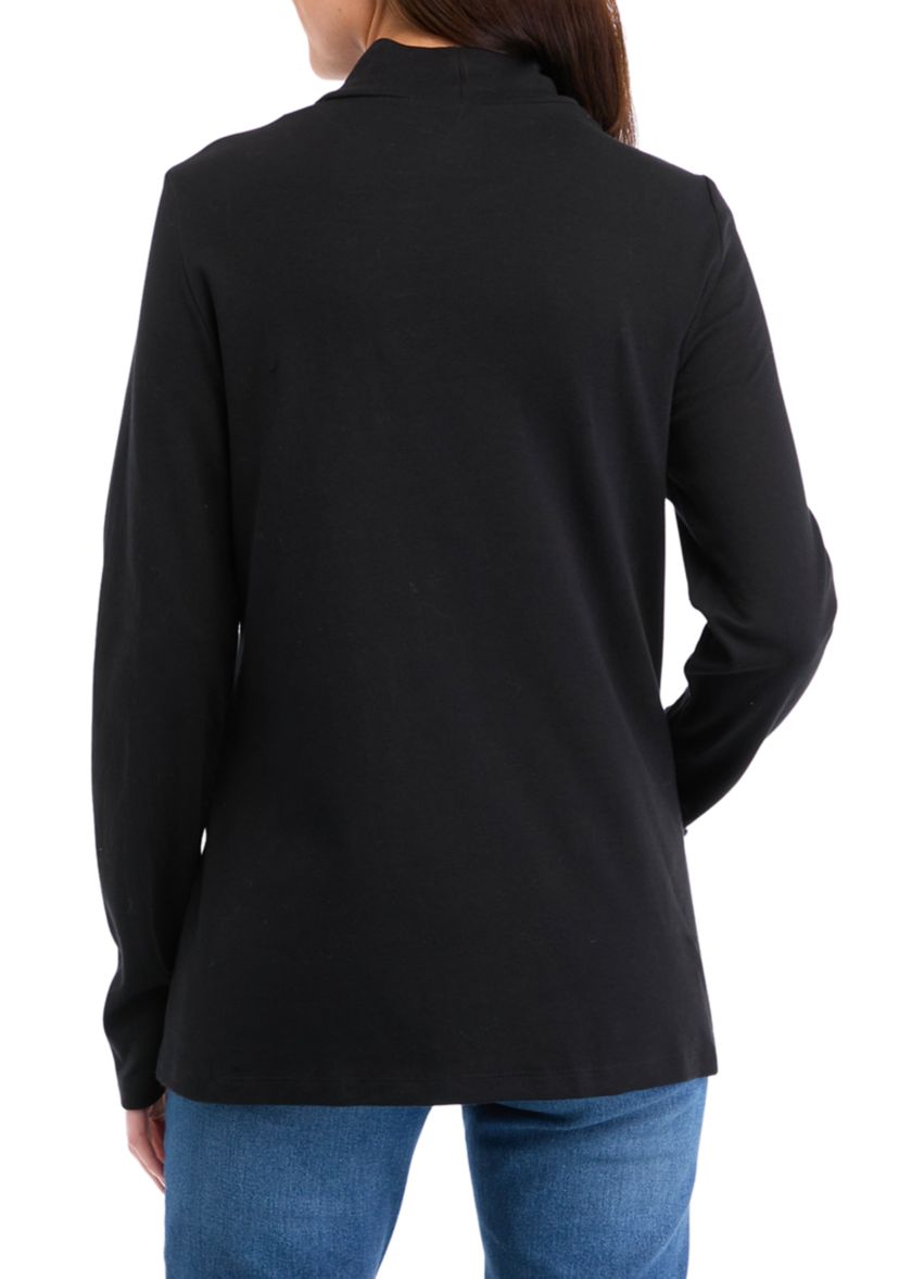 Womens Long Sleeve Mock Neck Solid T-Shirt