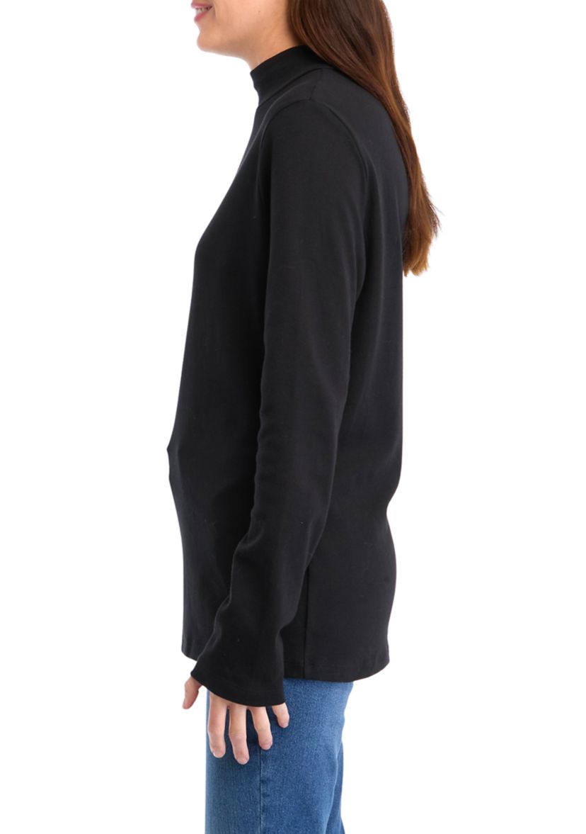 Womens Long Sleeve Mock Neck Solid T-Shirt