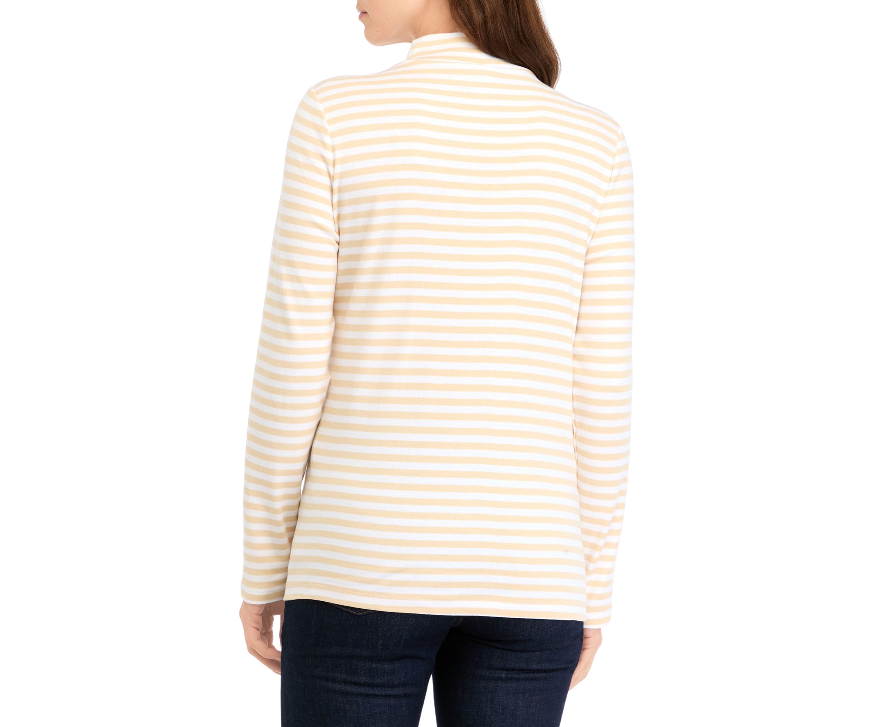 Womens Long Sleeve Mock Neck Yarn Dyed Stripe Top