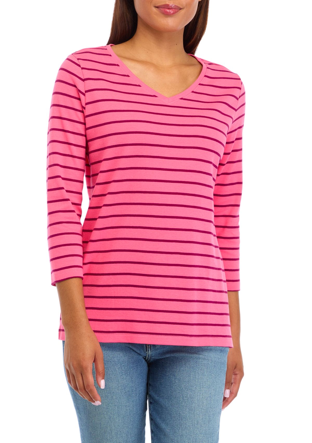 Womens V-Neck Striped T-Shirt 