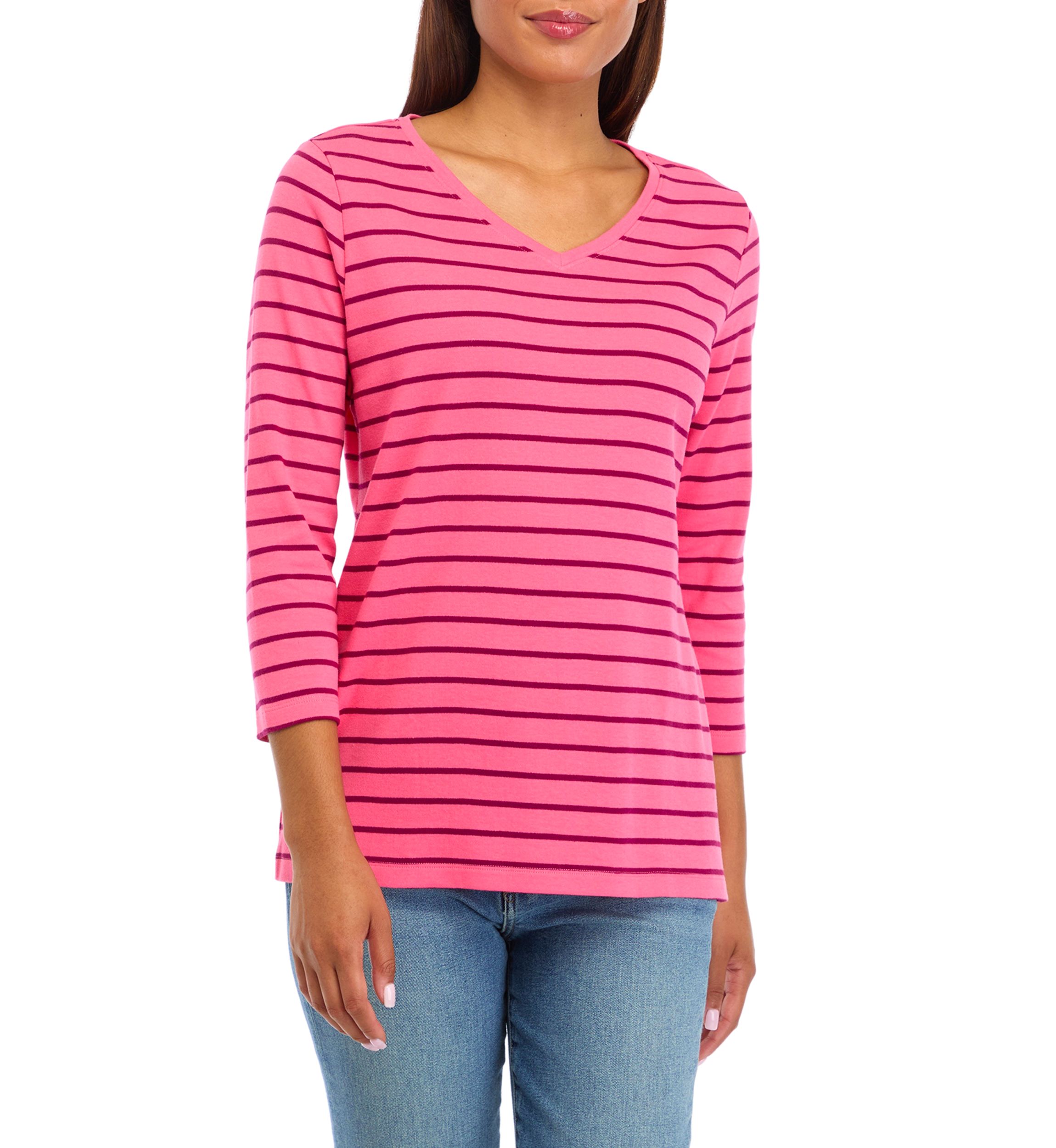 Womens V-Neck Striped T-Shirt 