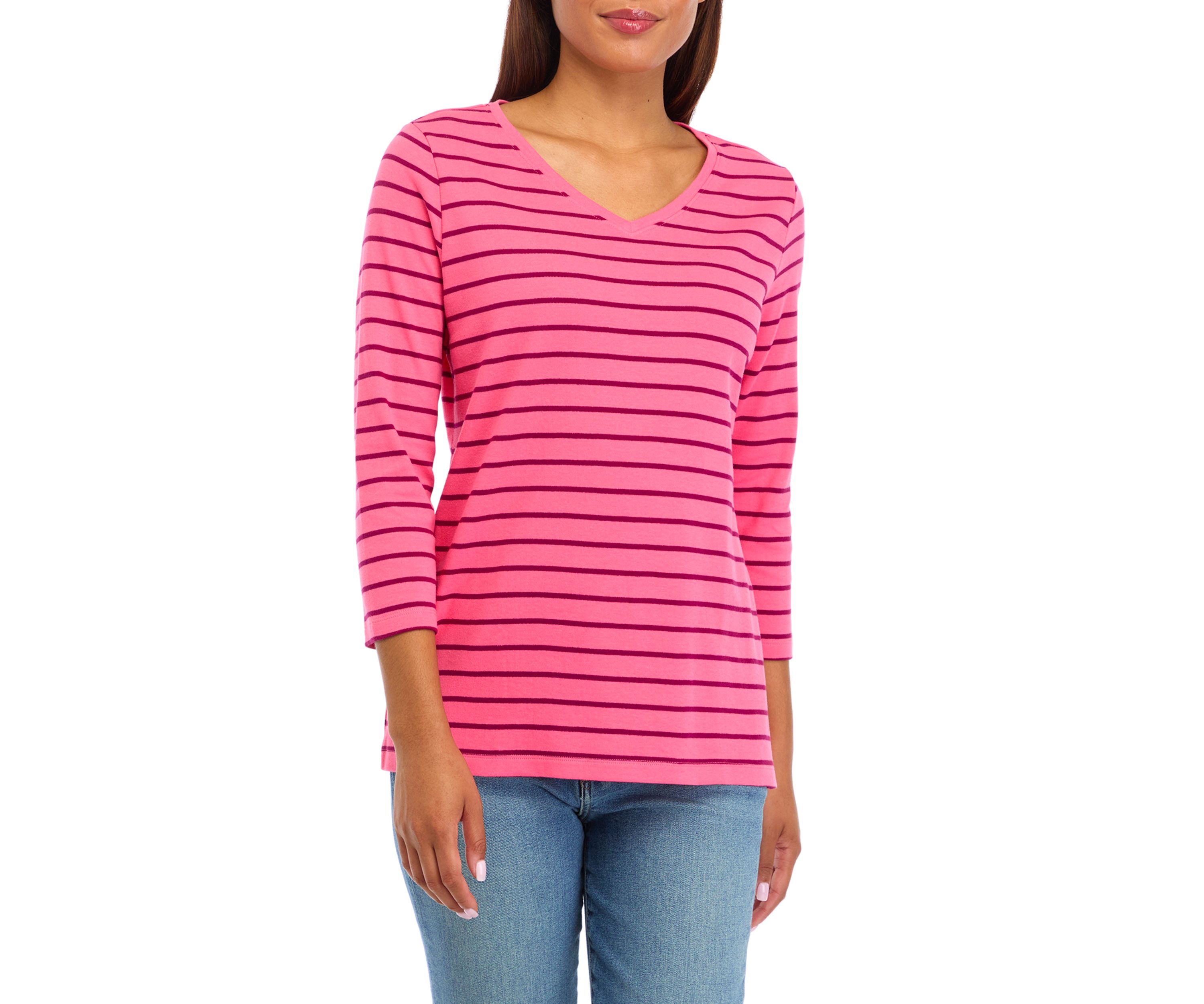 Womens V-Neck Striped T-Shirt 