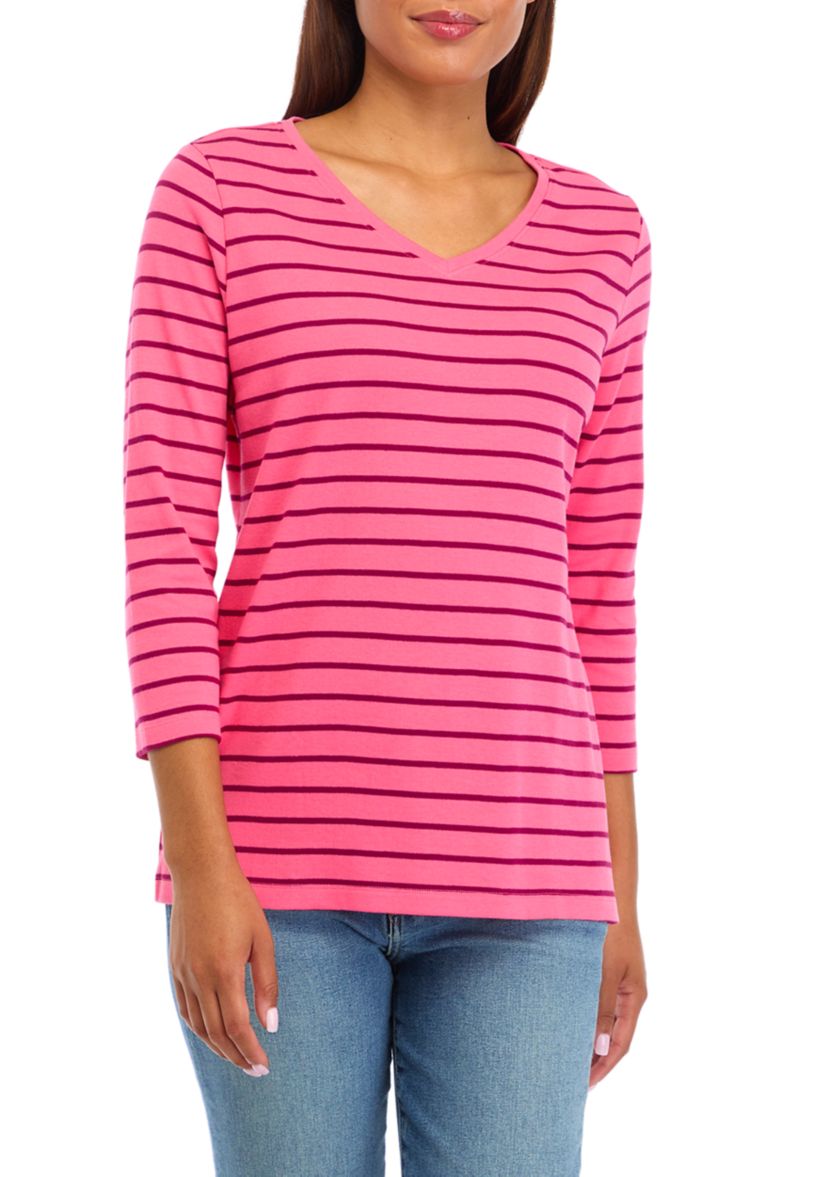 Womens V-Neck Striped T-Shirt 