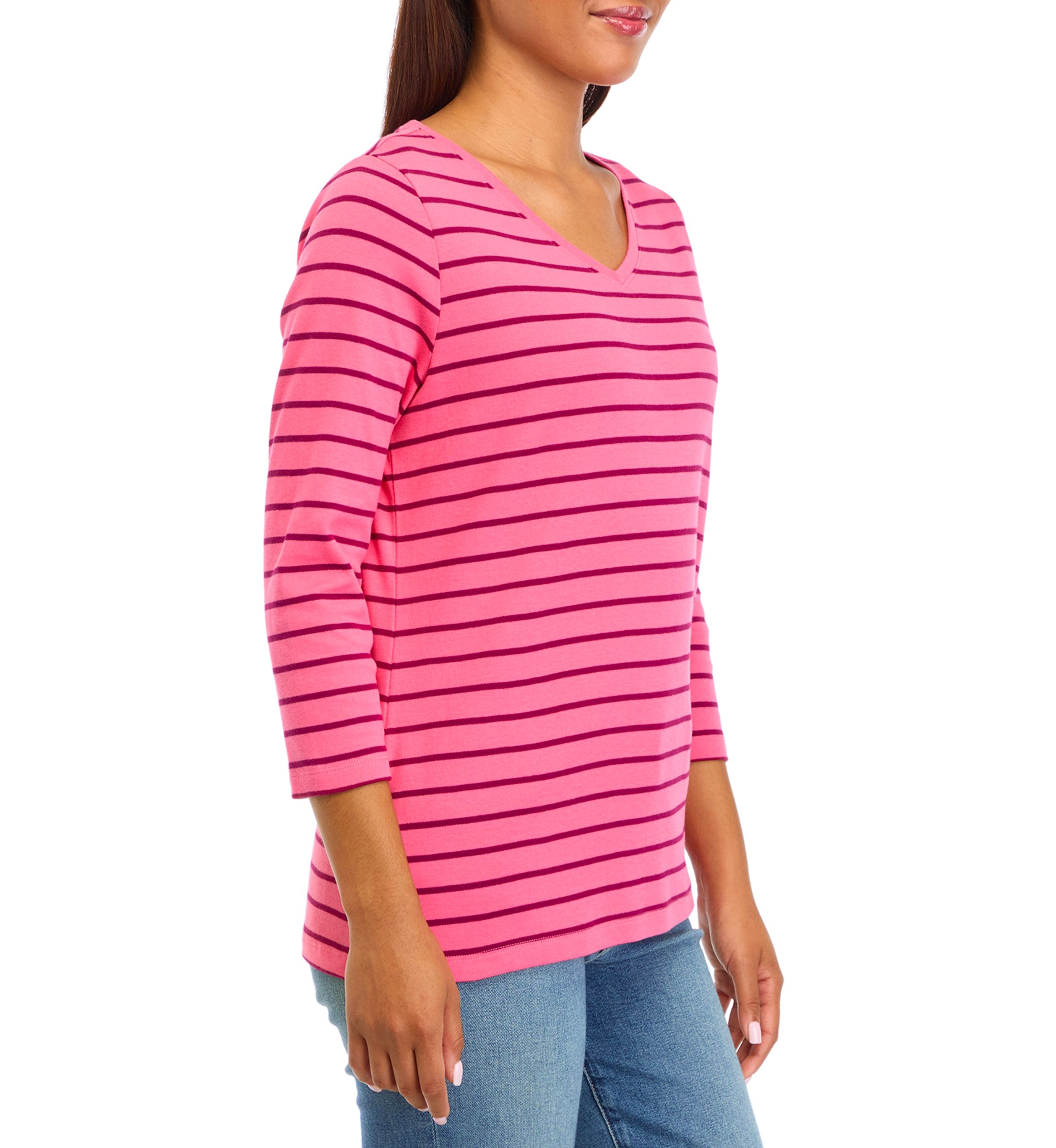 Womens V-Neck Striped T-Shirt 