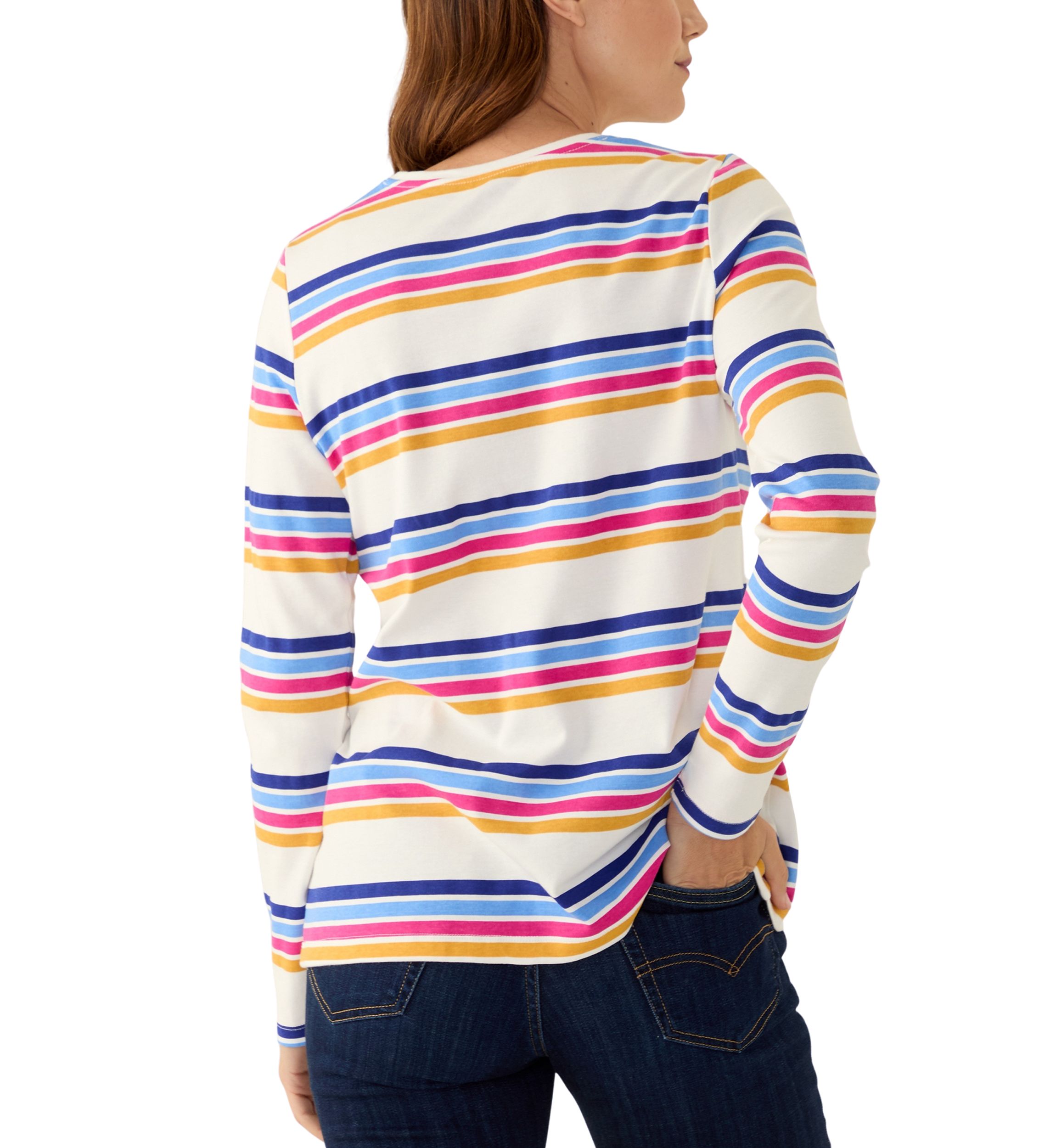 Womens Long Sleeve Crew Neck Stripe Print T-Shirts
