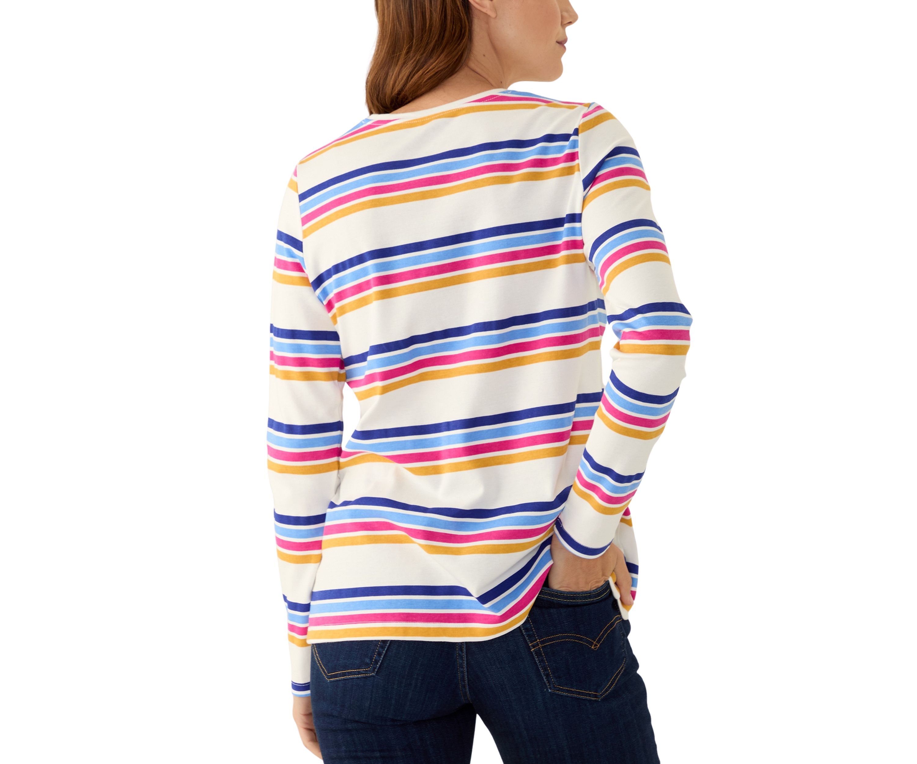 Womens Long Sleeve Crew Neck Stripe Print T-Shirts