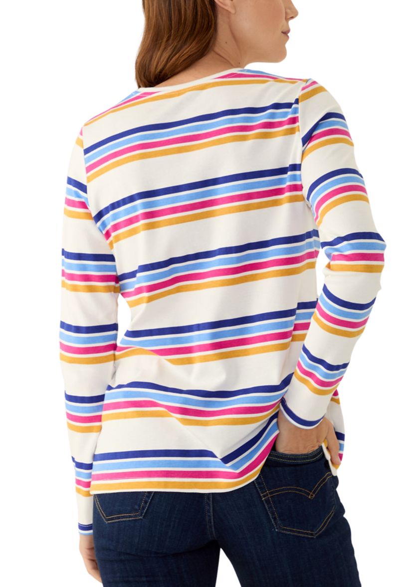 Womens Long Sleeve Crew Neck Stripe Print T-Shirts