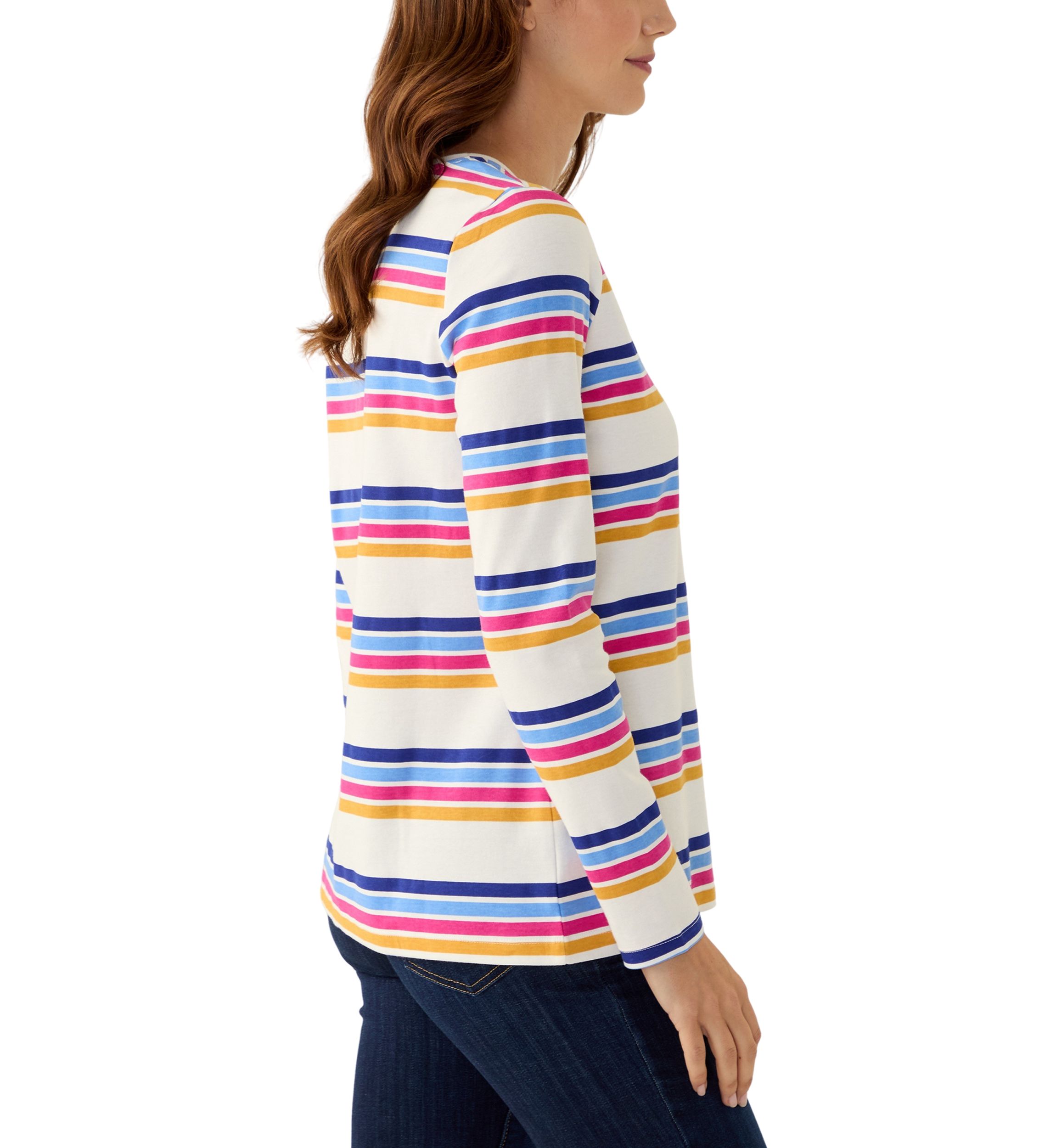 Womens Long Sleeve Crew Neck Stripe Print T-Shirts