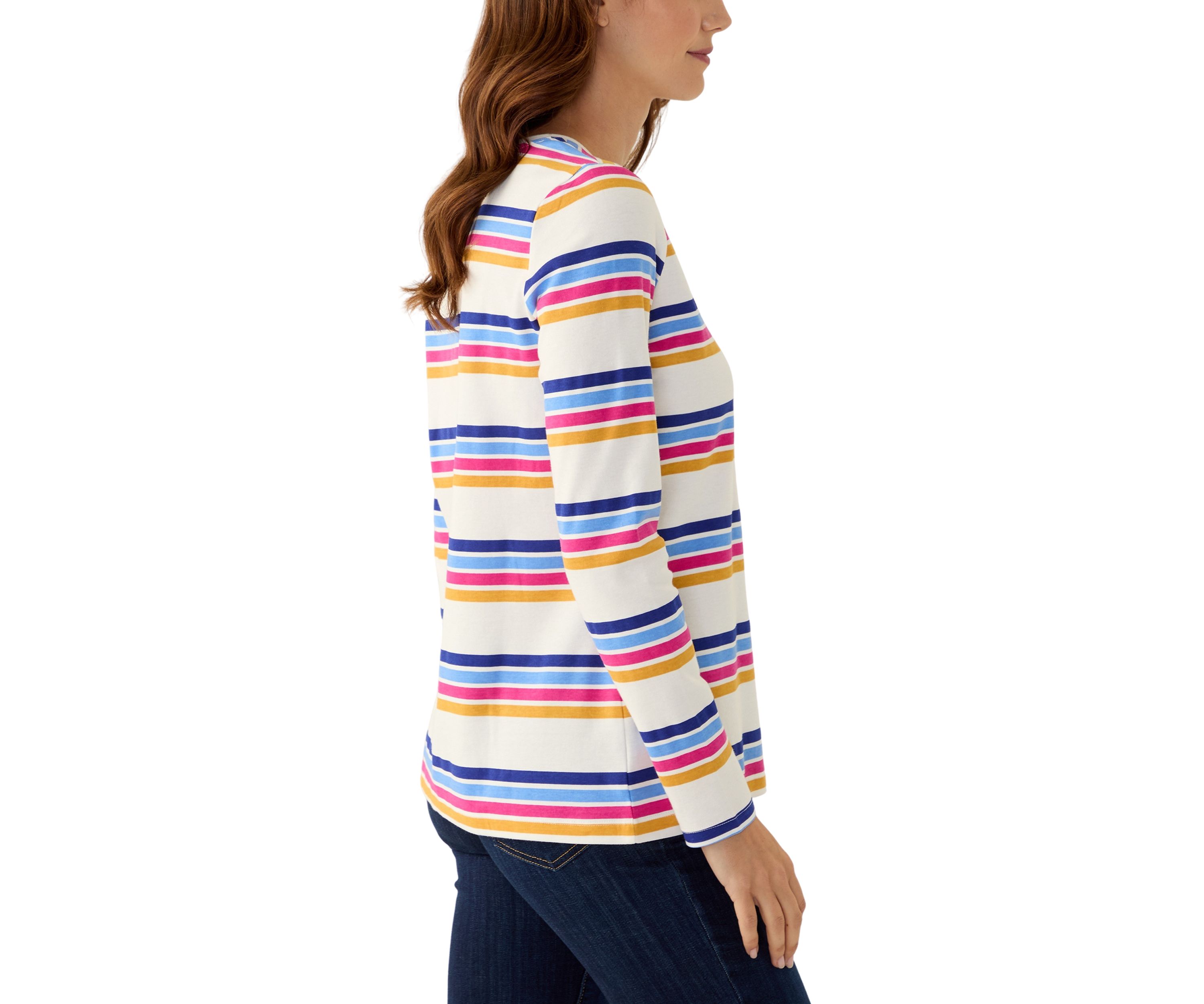 Womens Long Sleeve Crew Neck Stripe Print T-Shirts