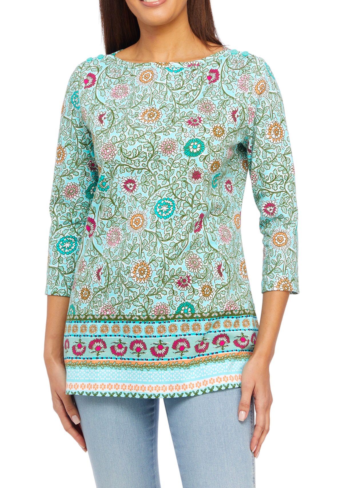 Womens Boat Neck Printed Top