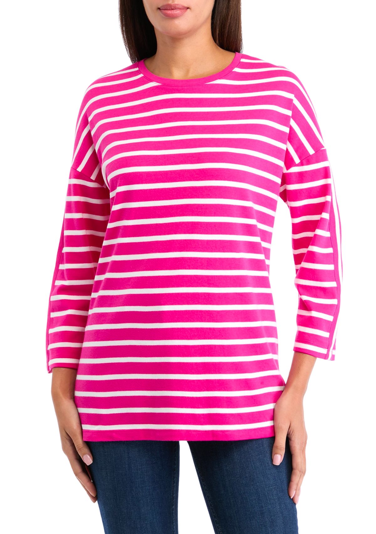 Womens Drop Shoulder Striped Tunic Top