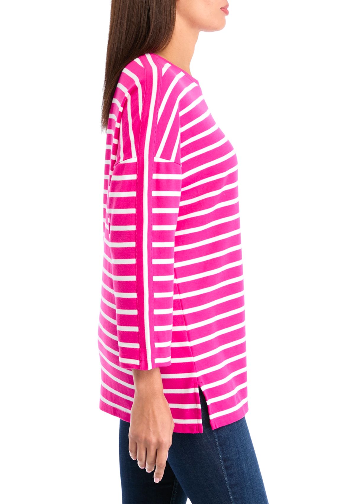 Womens Drop Shoulder Striped Tunic Top