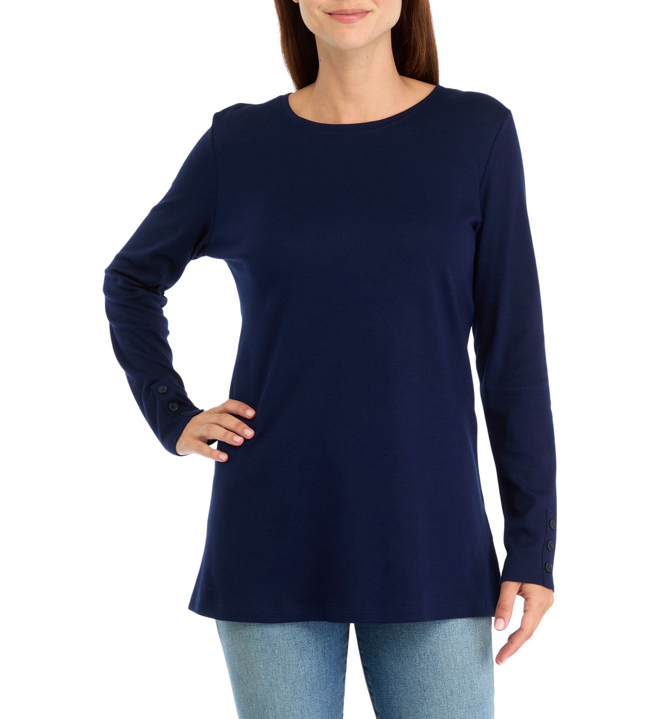 Womens Long Sleeve Cotton Tunic Shirt 