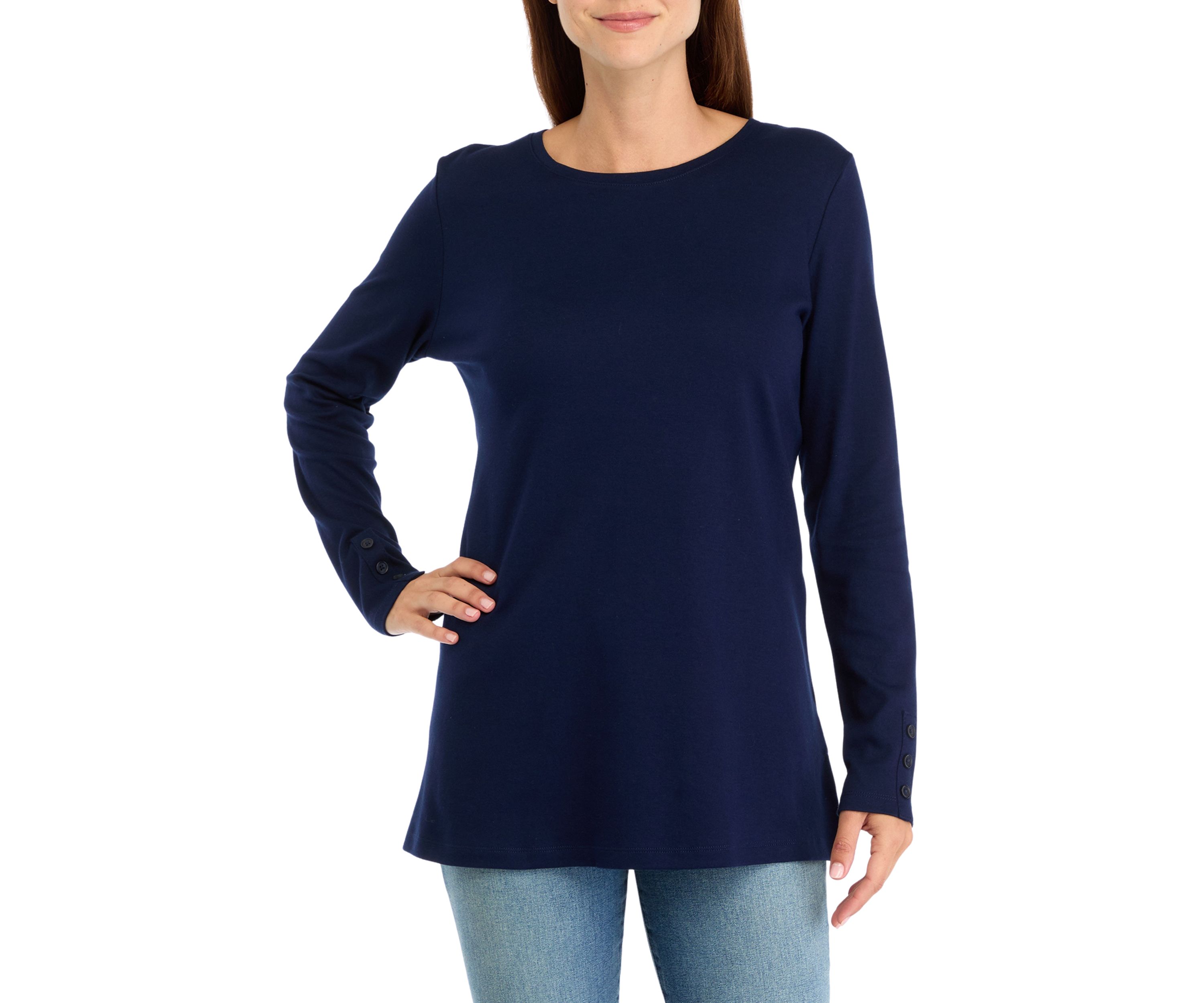Womens Long Sleeve Cotton Tunic Shirt 