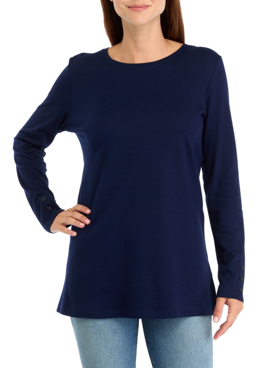 Womens Long Sleeve Cotton Tunic Shirt 