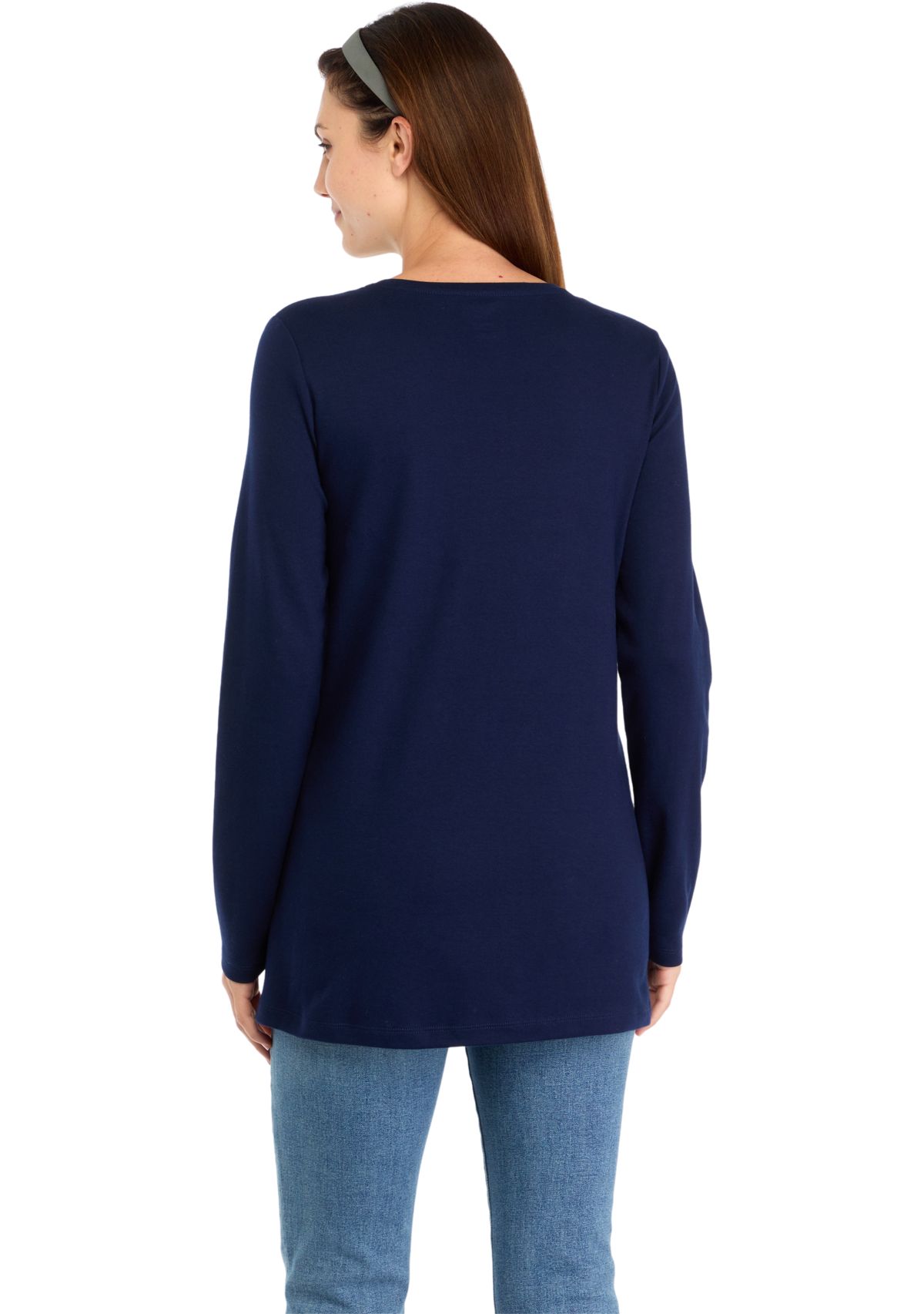 Womens Long Sleeve Cotton Tunic Shirt 