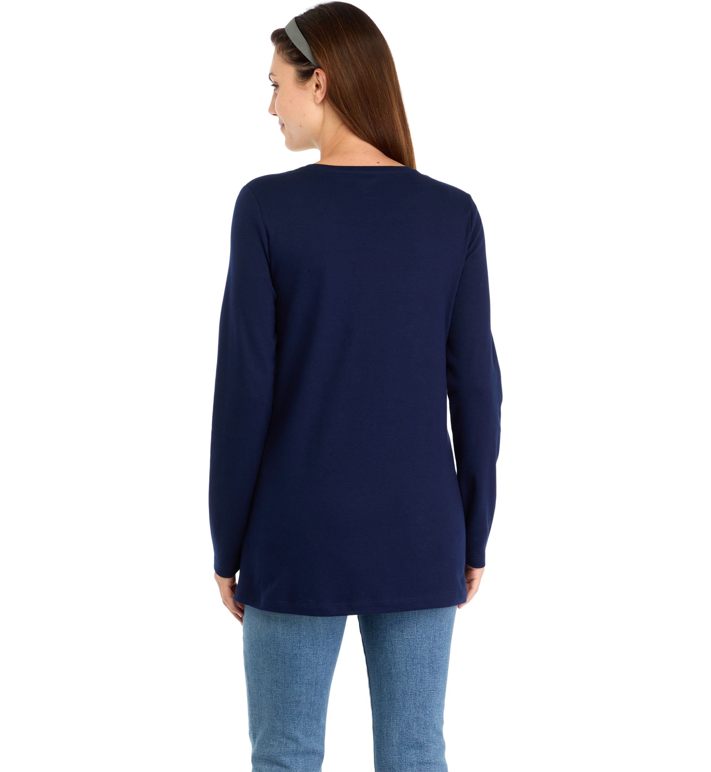 Womens Long Sleeve Cotton Tunic Shirt 