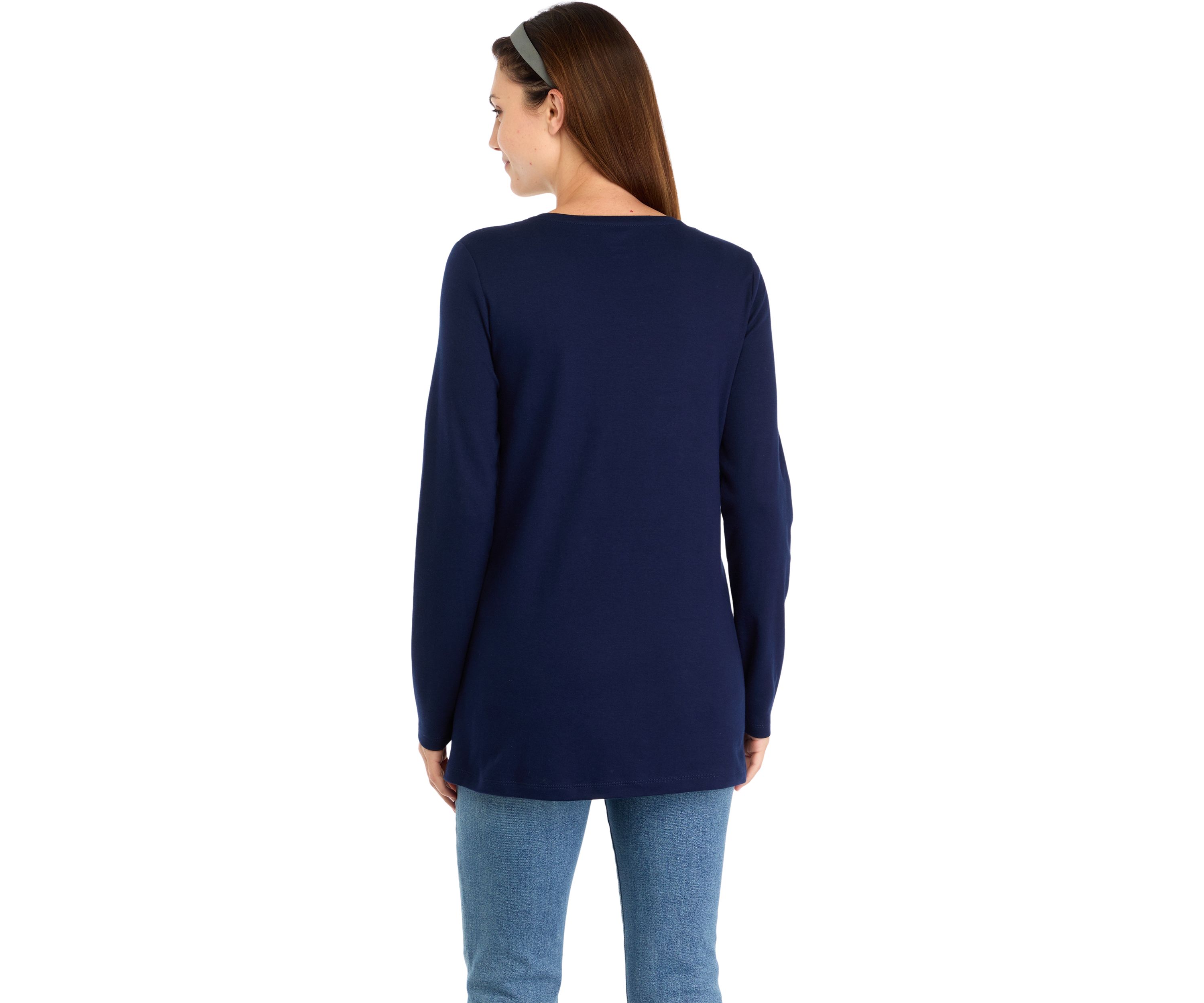 Womens Long Sleeve Cotton Tunic Shirt 
