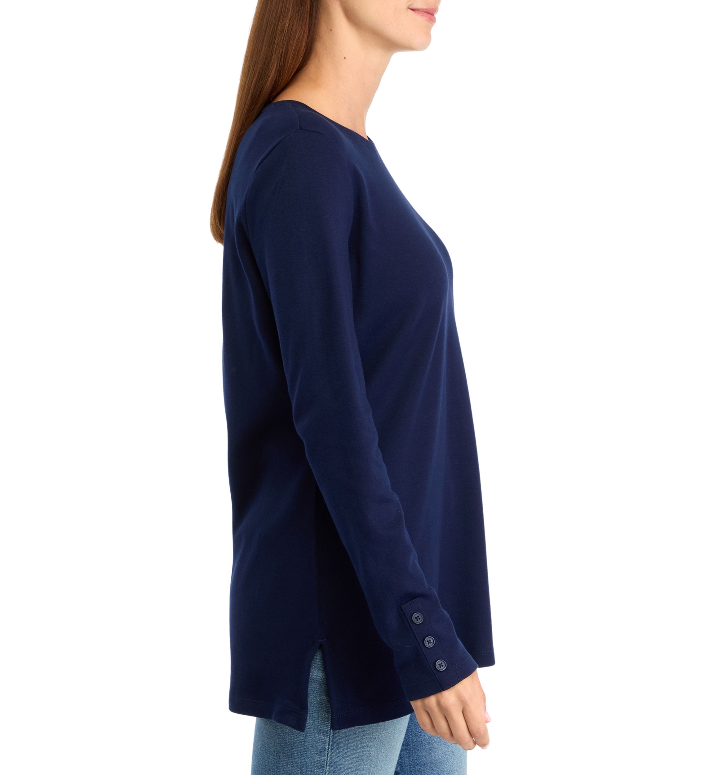 Womens Long Sleeve Cotton Tunic Shirt 