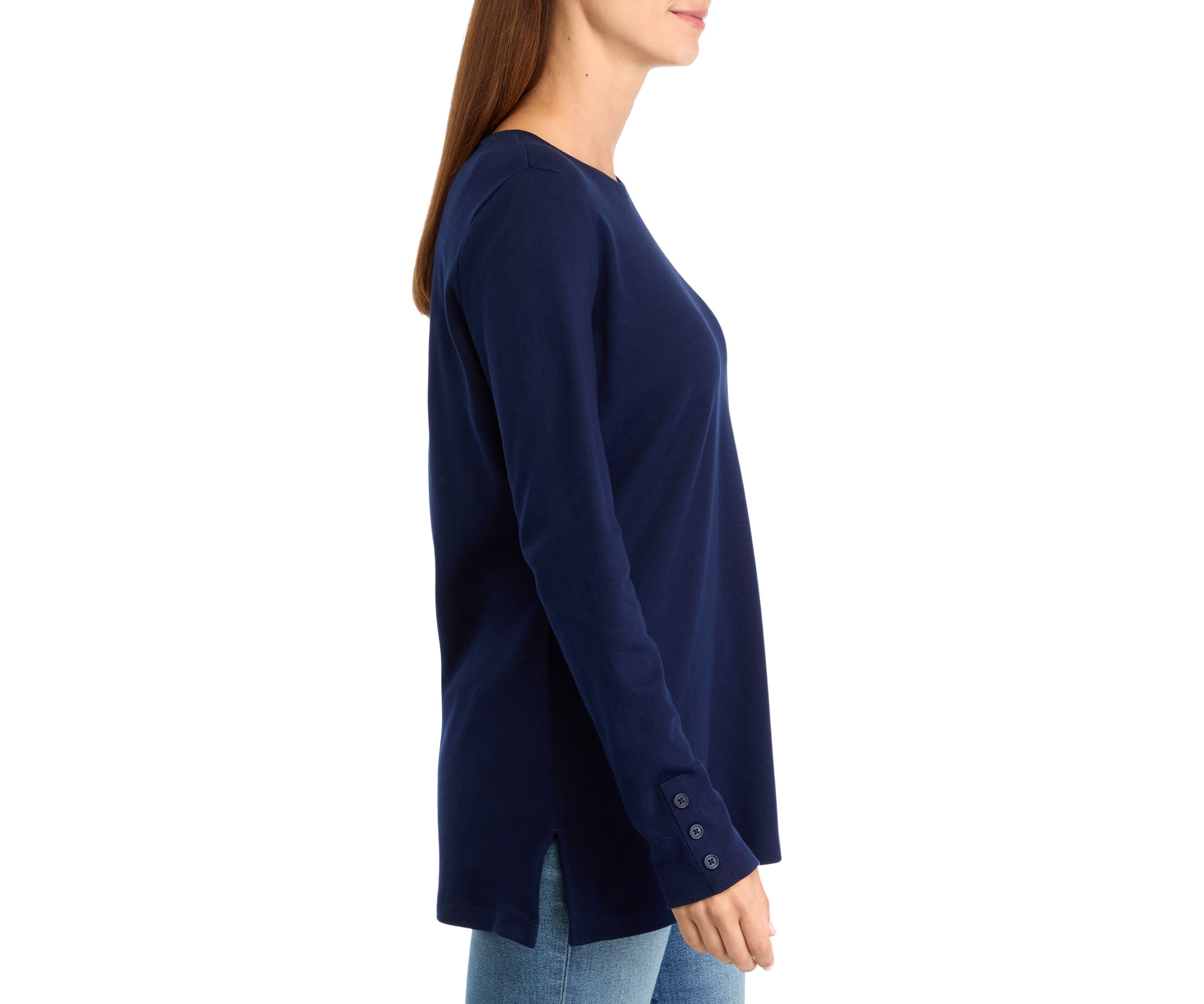 Womens Long Sleeve Cotton Tunic Shirt 