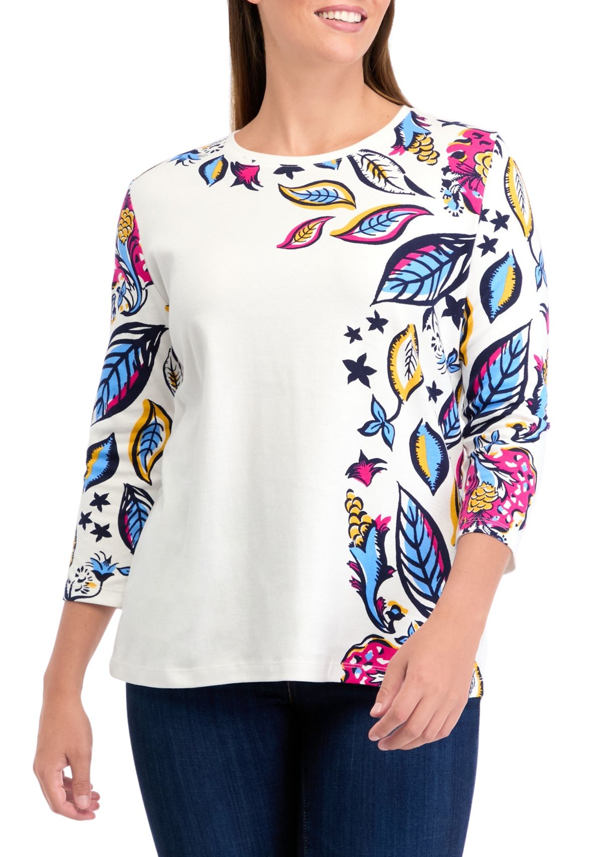 Womens 3/4 Sleeve Placement Print Top