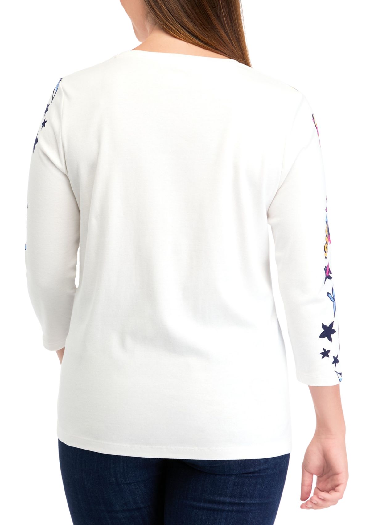 Womens 3/4 Sleeve Placement Print Top