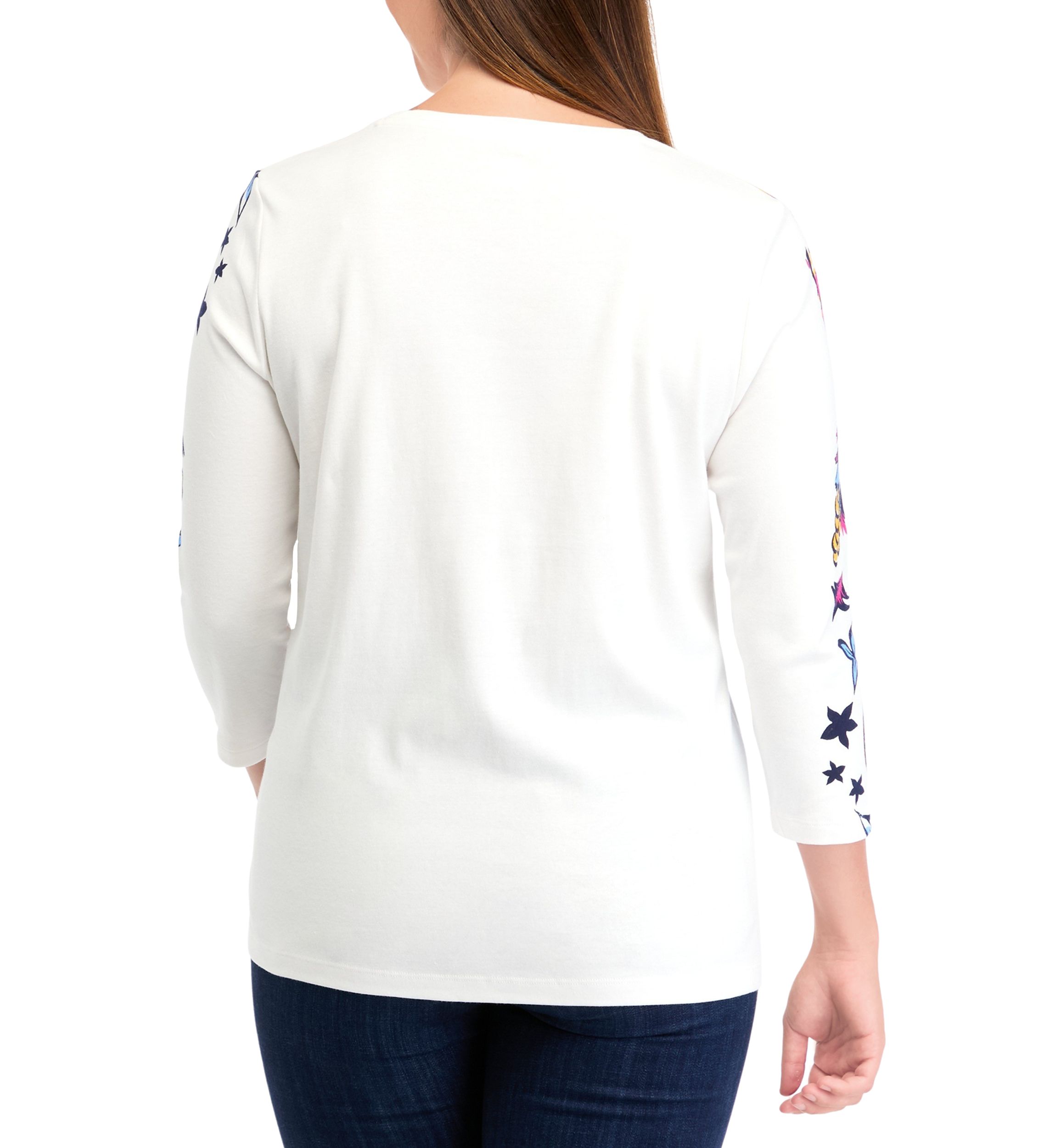 Womens 3/4 Sleeve Placement Print Top