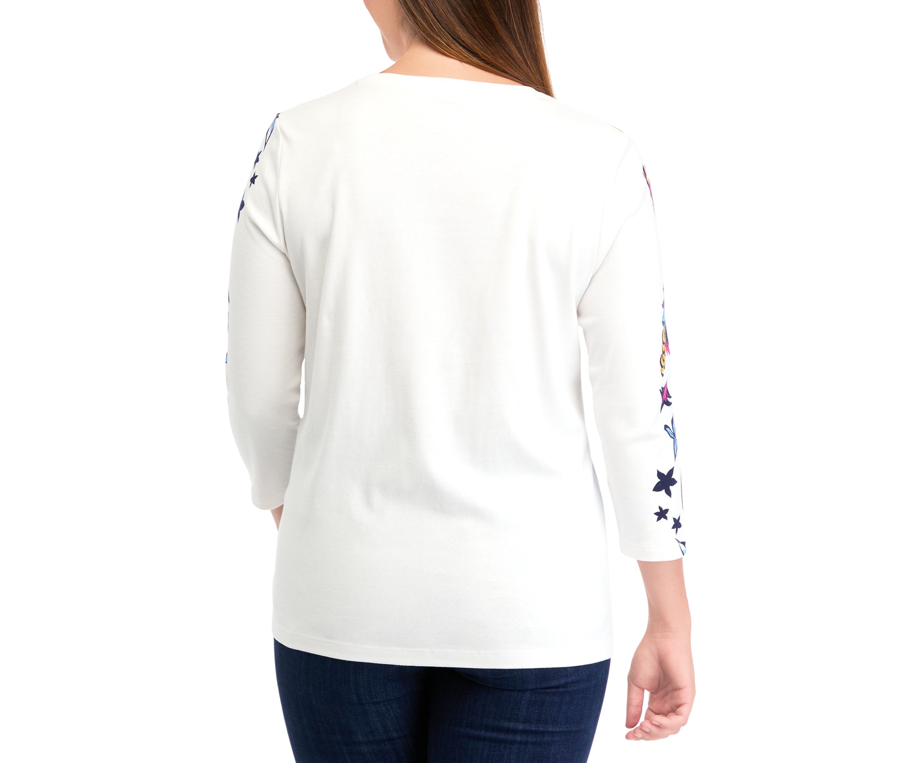 Womens 3/4 Sleeve Placement Print Top
